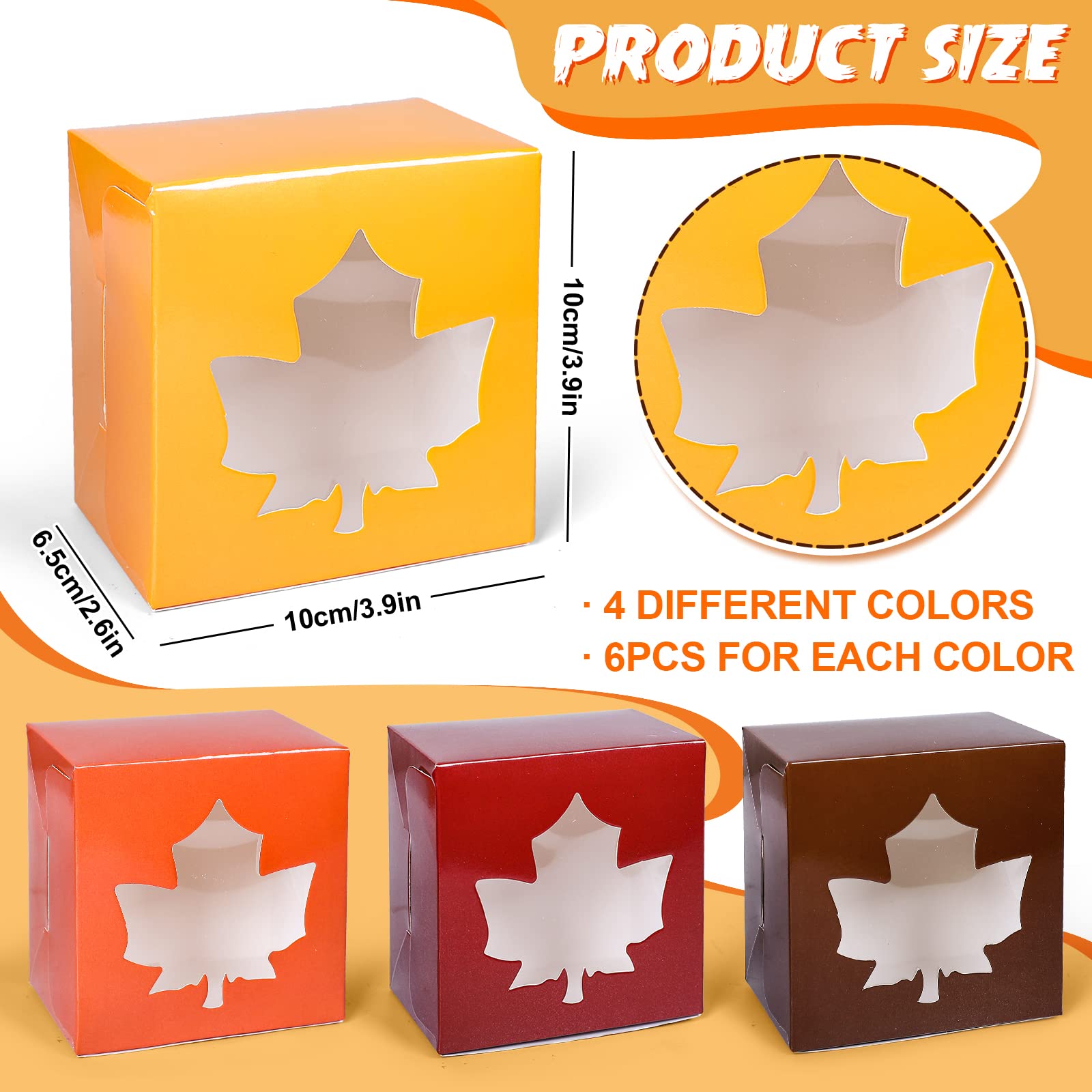 Anydesign 24Pcs Fall Treat Boxes 4 Colors Cardboard Box With Maple Leaf Shape Window Autumn Thanksgiving Paper Gift Container Fo