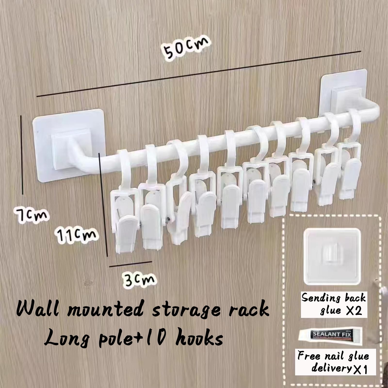 Hgyze Kid Pants Hanger Organizer With 10 Clips: Plastic Baseball Cap Display Holder, White Closet Rail Wall Mounted Door Rack Fo