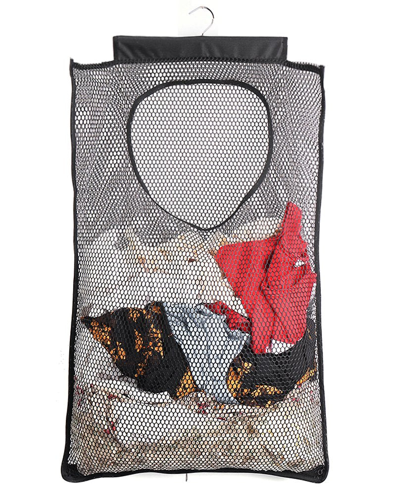 Alyer Breathable Mesh Laundry Hamper,Foldable Hanging Storage Basket,Portable Space Saving Storage Bag (Black)