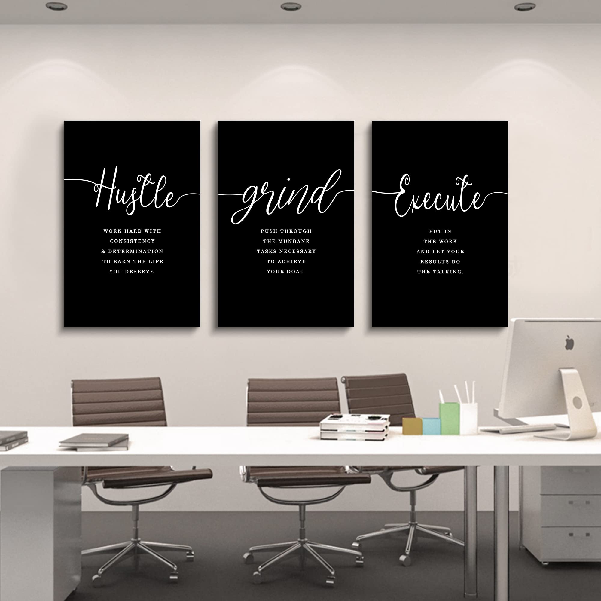 Hustle Grand Slogan Poster,Gift For Boss, Present For Father, Framed Canvas Wall Art Success Quote, Office Wall Art, Black Large