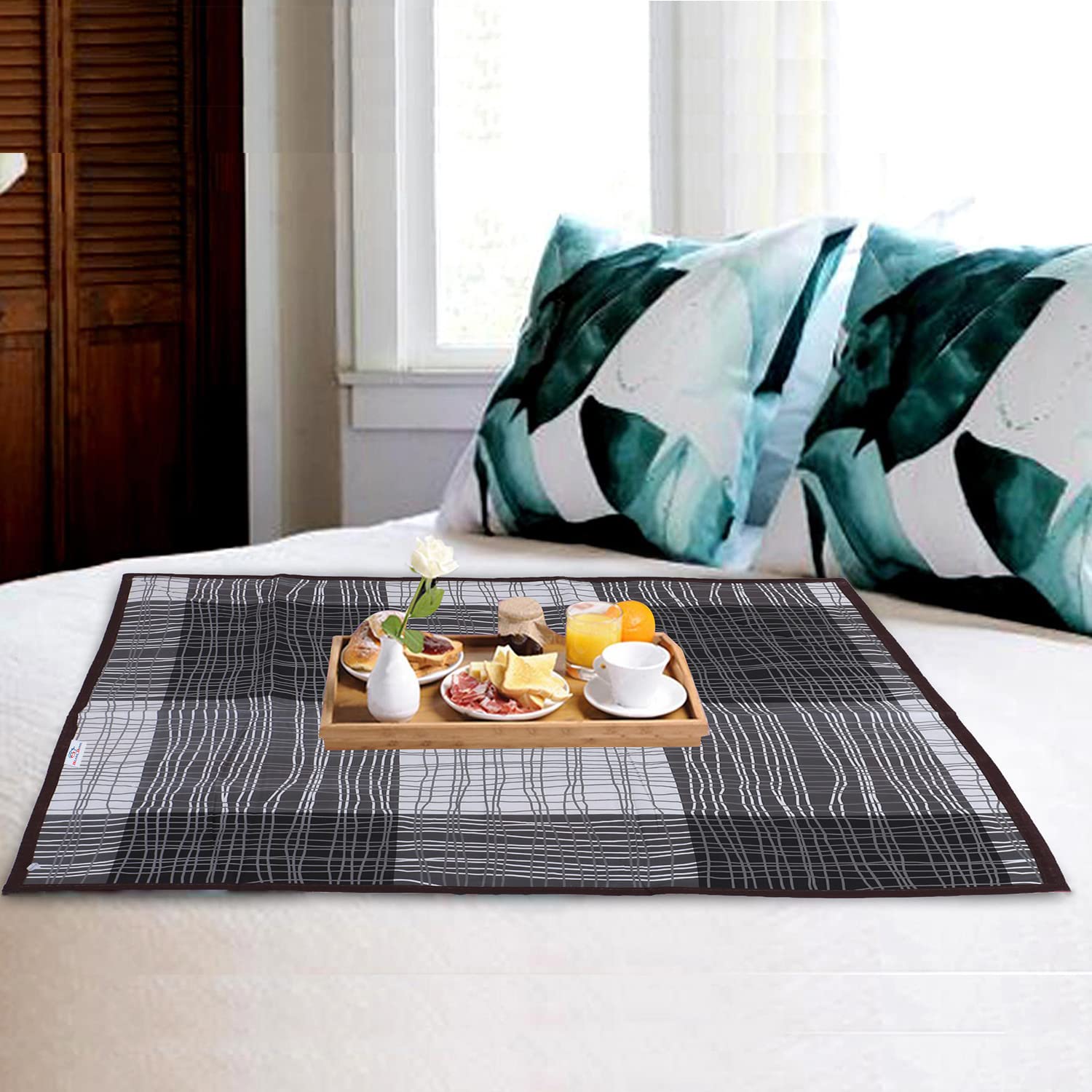 Heart Home Bed Server|Pvc Rose Floral & Lines Print Both Sided Food Mat|Waterproof Mattress Protector, 35X35 Inch (Multicolor)