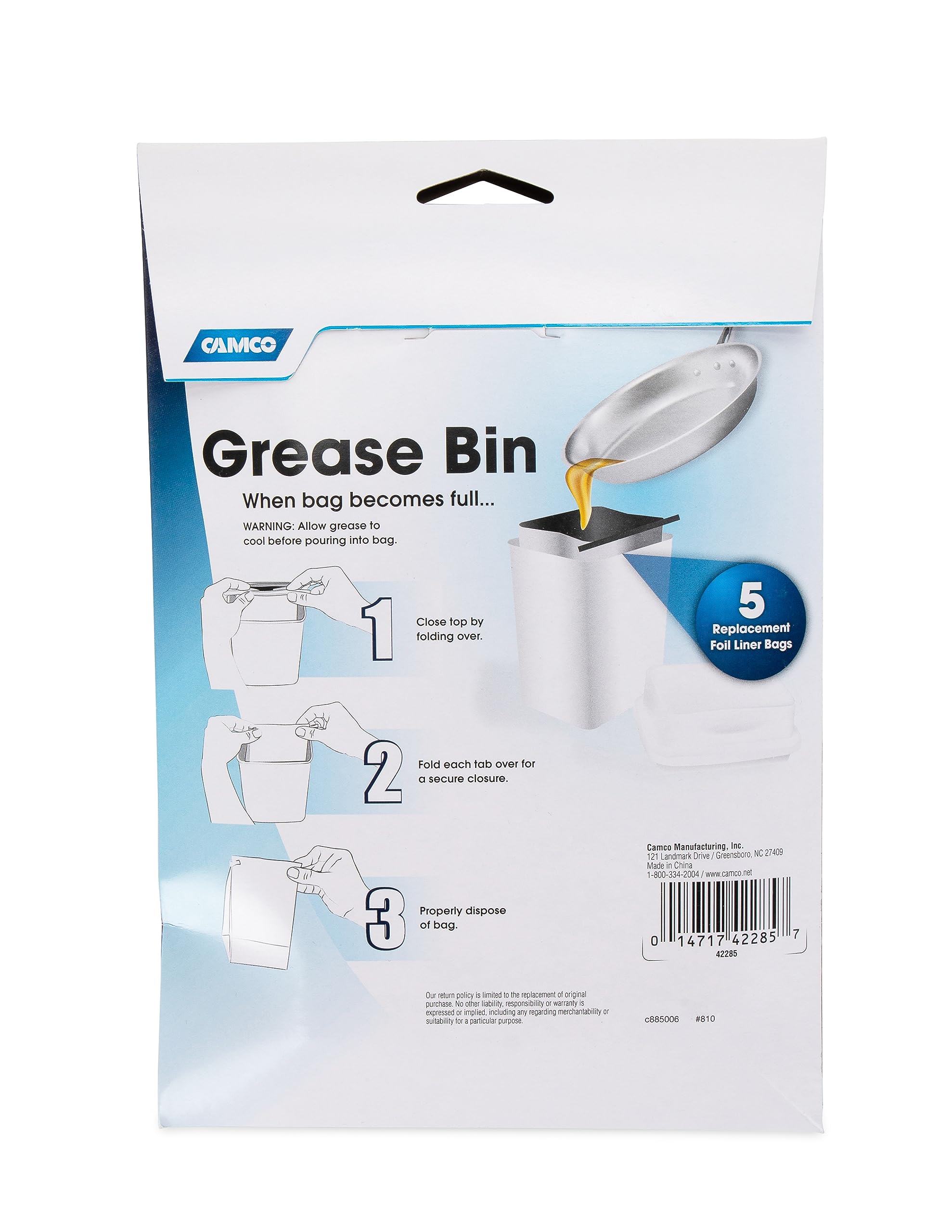 Camco Replacement Grease Storage Bags - Easily Contain And Dispose Used Cooking Grease, Foil Lined Bags Seal In Odor, Prevent Dr