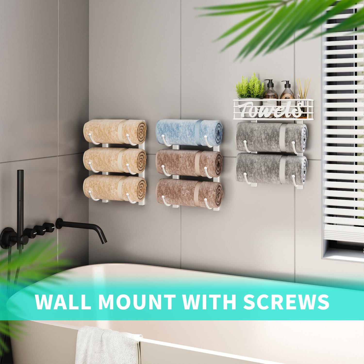 Hapirm Over Door Towel Racks - 9 Tier Over The Door Towel Racks For Bathroom, Wall Mounted Towel Holder With Metal Shelf, Rolled