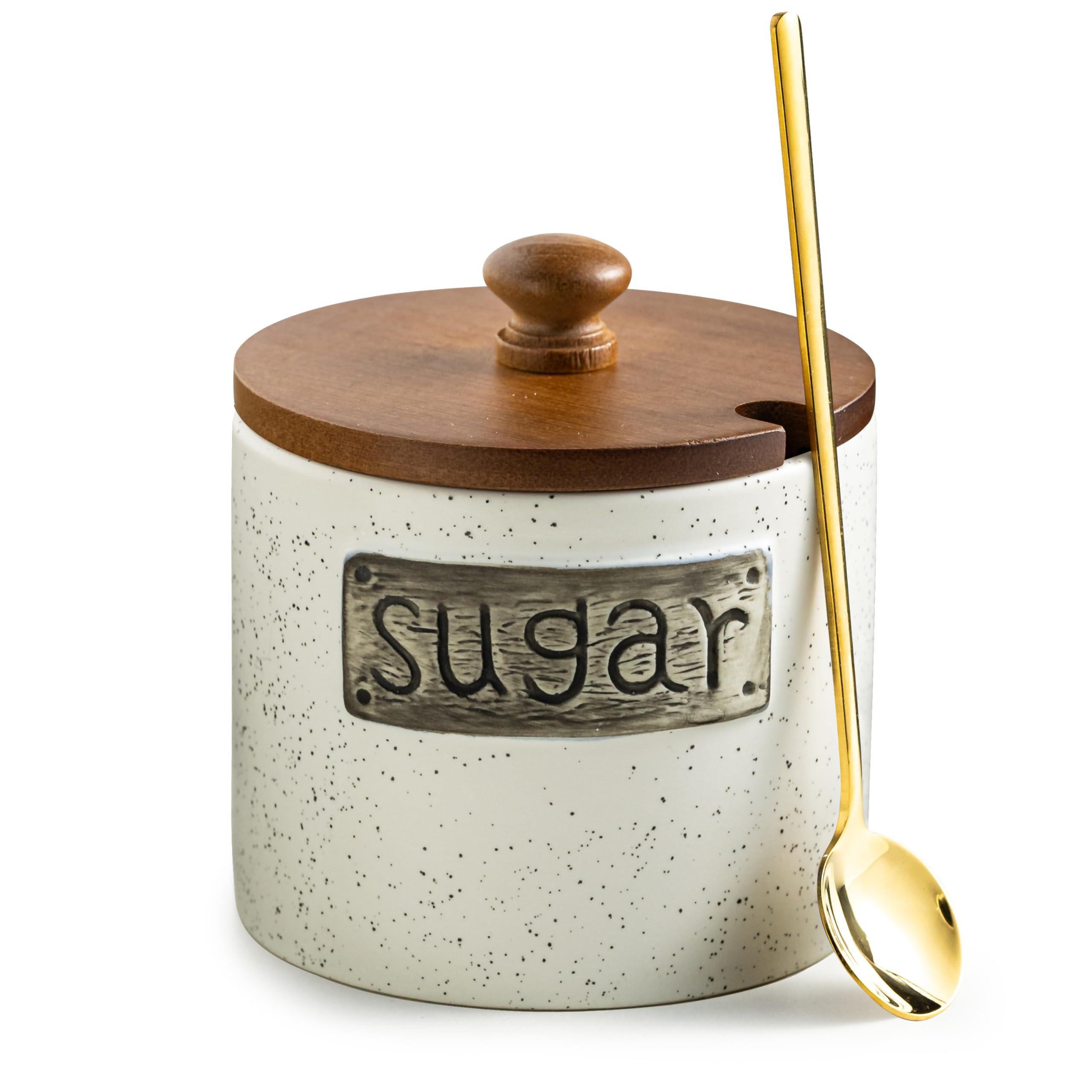LYEOBOH Ceramic Sugar Bowl with Lid and Spoon, 15 OZ Sugar Holder for Coffee Bar Accessories, Sugar Jar for Countertop, Azucarer