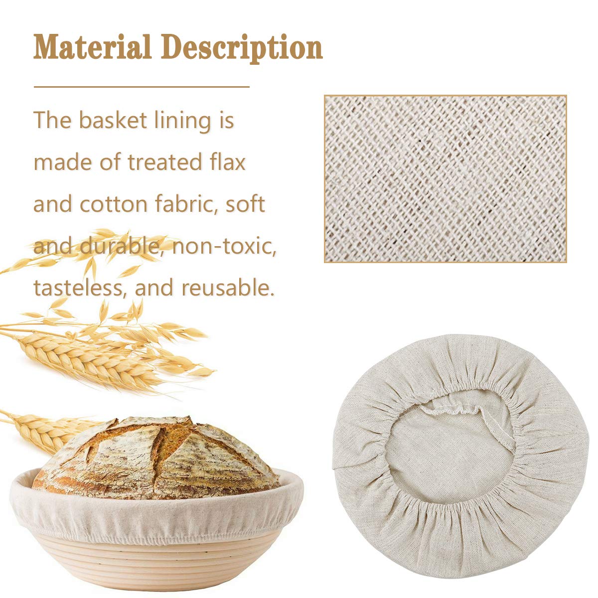 7 Packs 9 Inch Round Bread Proofing Basket Cloth Liner Banneton Sourdough Bread Proofing Natural Rattan Baking Dough Basket Cove