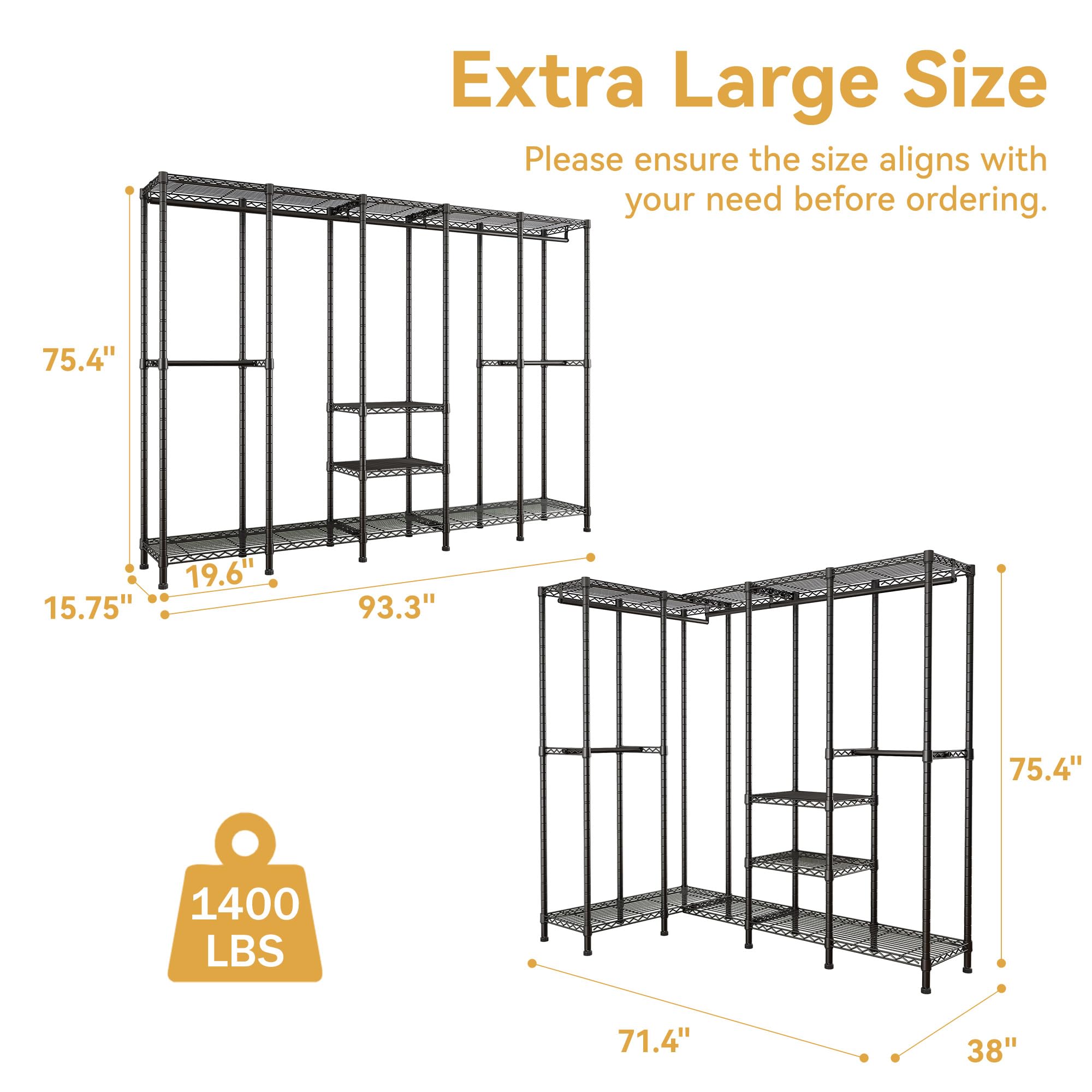 Higeego H5 Extra Large Wire Garment Rack, Heavy Duty Clothes Rack, Large Wardrobe Closet, Freestanding Closet Rack For Hanging C