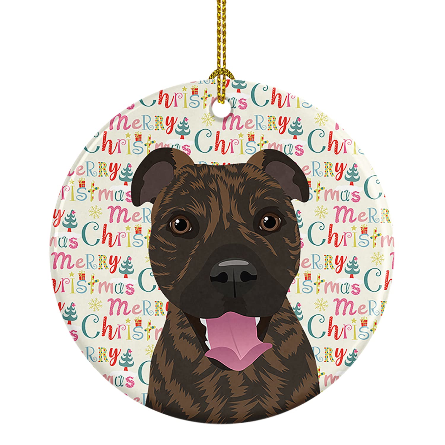 Carolines Treasures Pit Bull Brindle #1 Christmas Ceramic Ornament Christmas Tree Hanging Decorations for Home Christmas Holida
