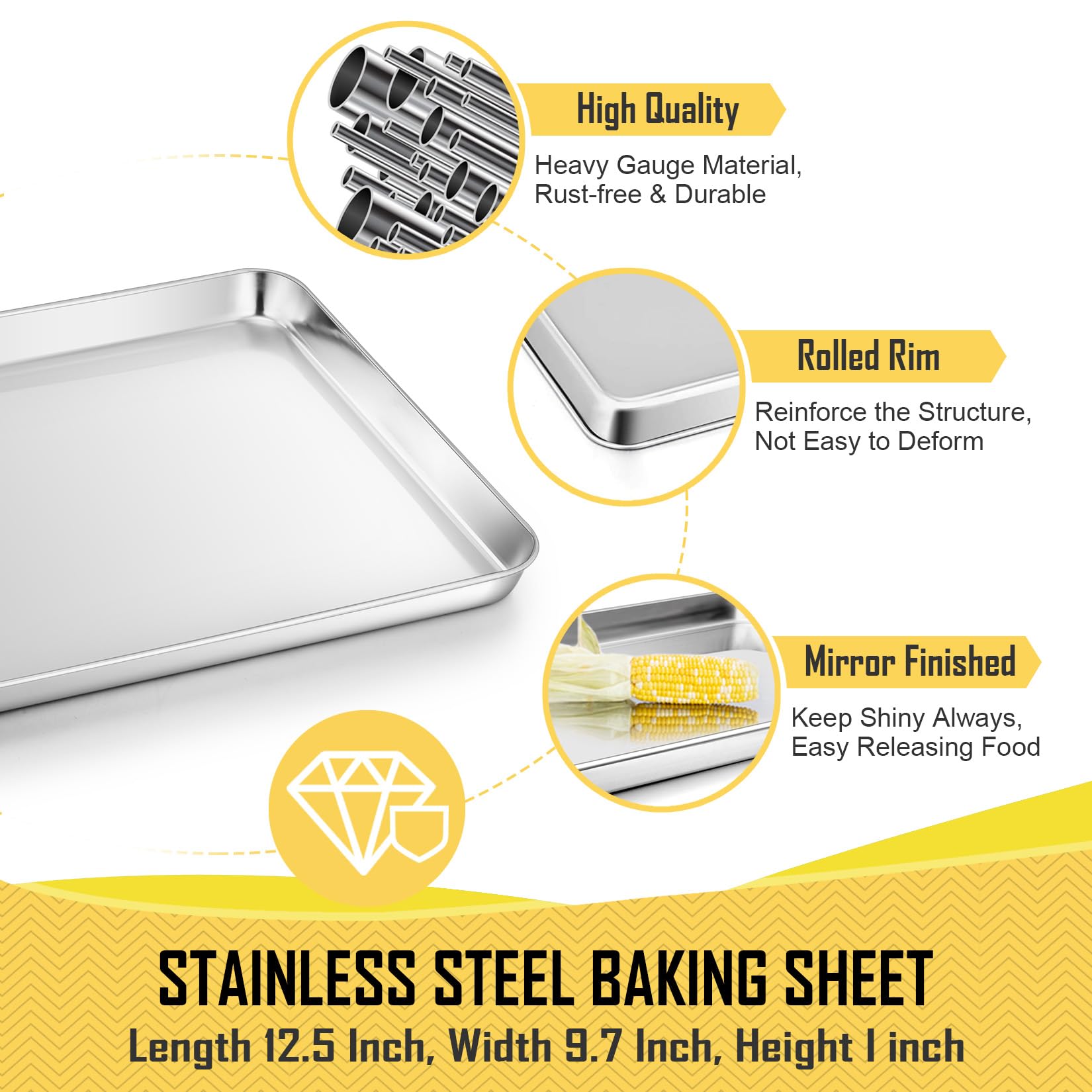 Joyfair 12.5 Inch Baking Pan With Rack Set (2 Pans & 2 Racks), Stainless Steel Quarter Size Toaster Oven Tray With Cooling Rack,