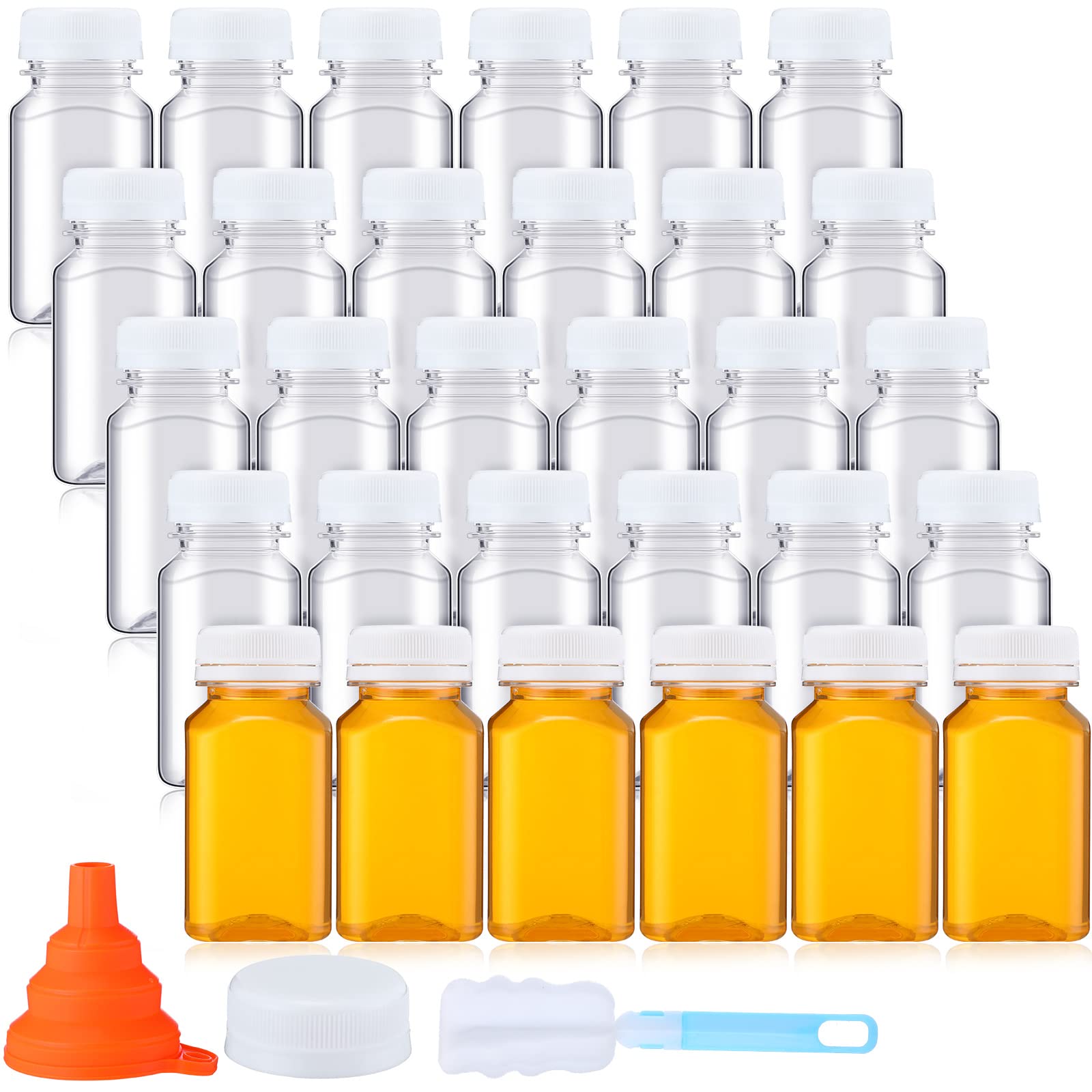 Nuogo 36 Pack 5 oz Plastic Juice Bottles Bulk with Lids Reusable Transparent Clear Drink Containers Caps Mini Bulk Beverage Wate