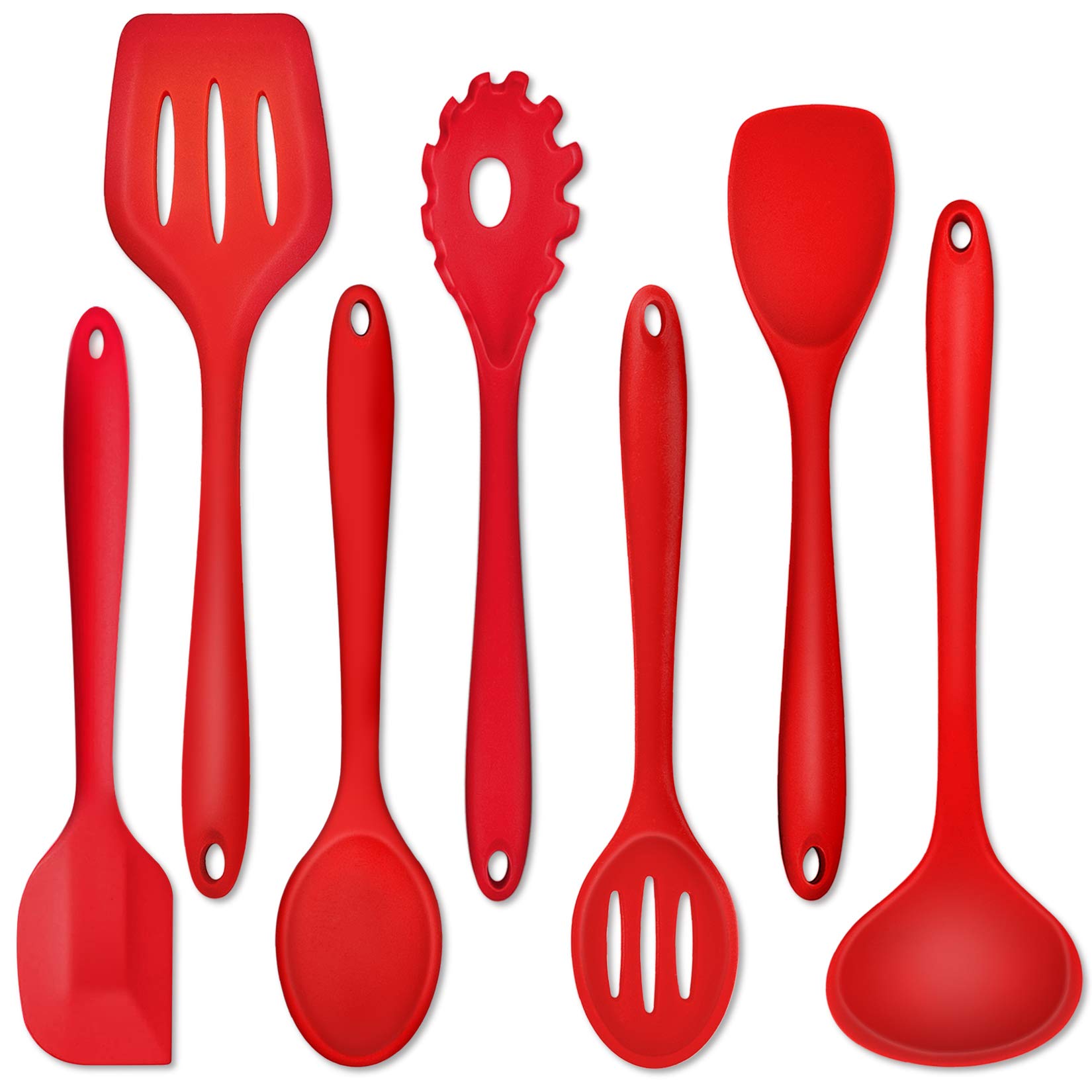 Kitchen Utensil Set Of 7, P&P Chef Silicone Cooking Utensils, Red Kitchen Tools Spatula Set For Nonstick Cookware Cooking Servin