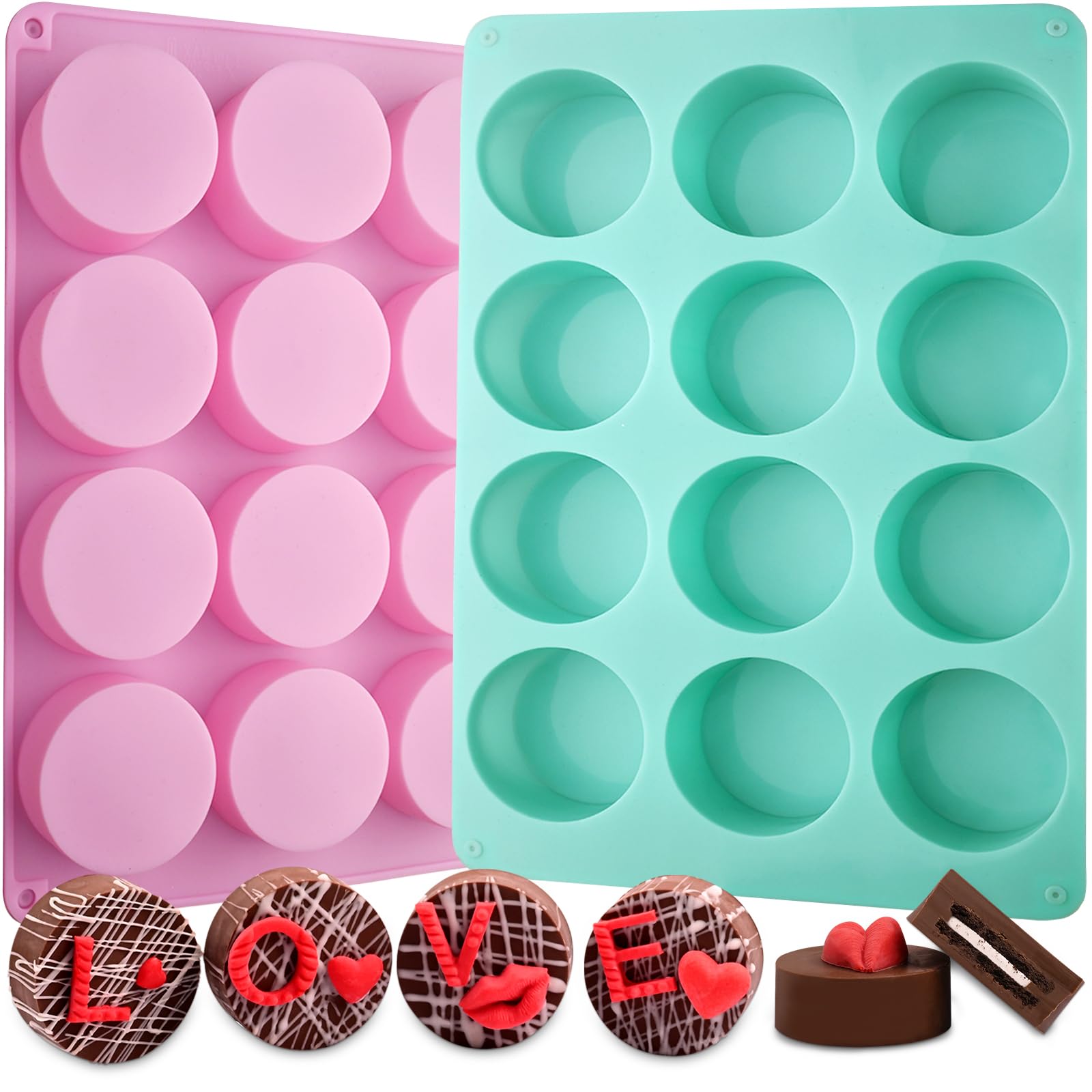 Actvty Round Chocolate Cookie Molds, New Size 12-Cavity Cylinder Chocolate Cover Cookie Silicone Molds For Candy Mini Cakes Jell