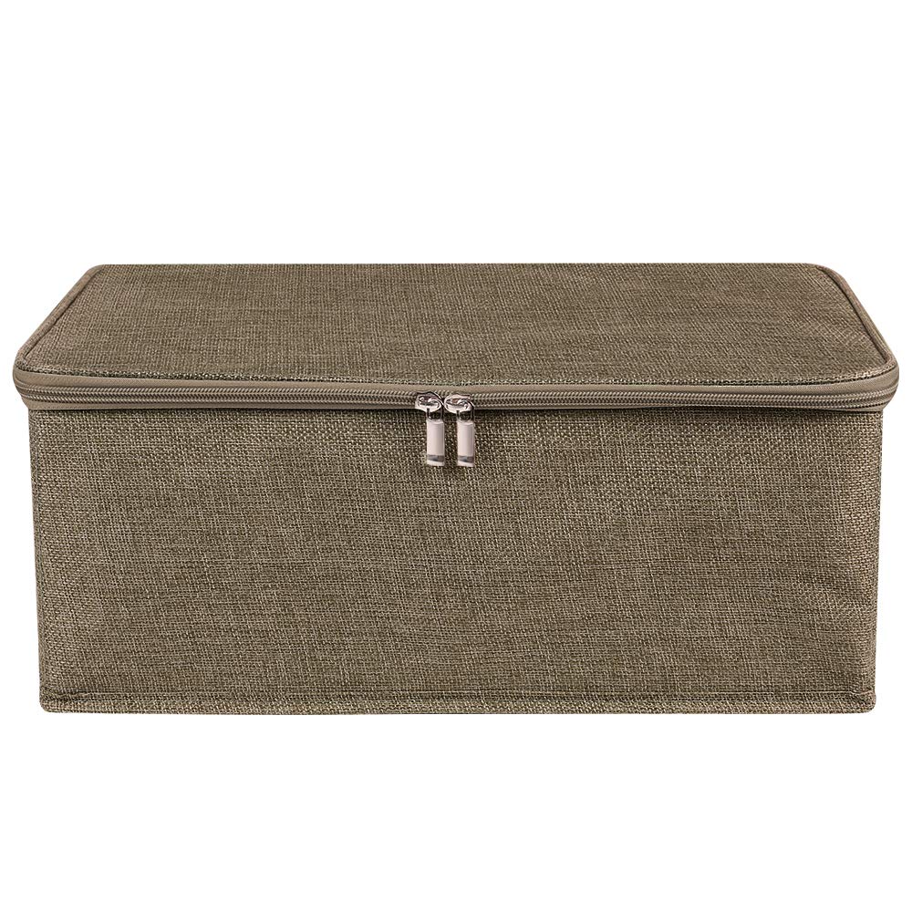 ANMINY Storage Bins with Zipper Lid Storage Boxes with Handles PP Plastic Board Foldable Lidded Cotton Linen Fabric Home Cubes Baskets Closet Clothes Toys Organizer Containers - Coffee  Small Size