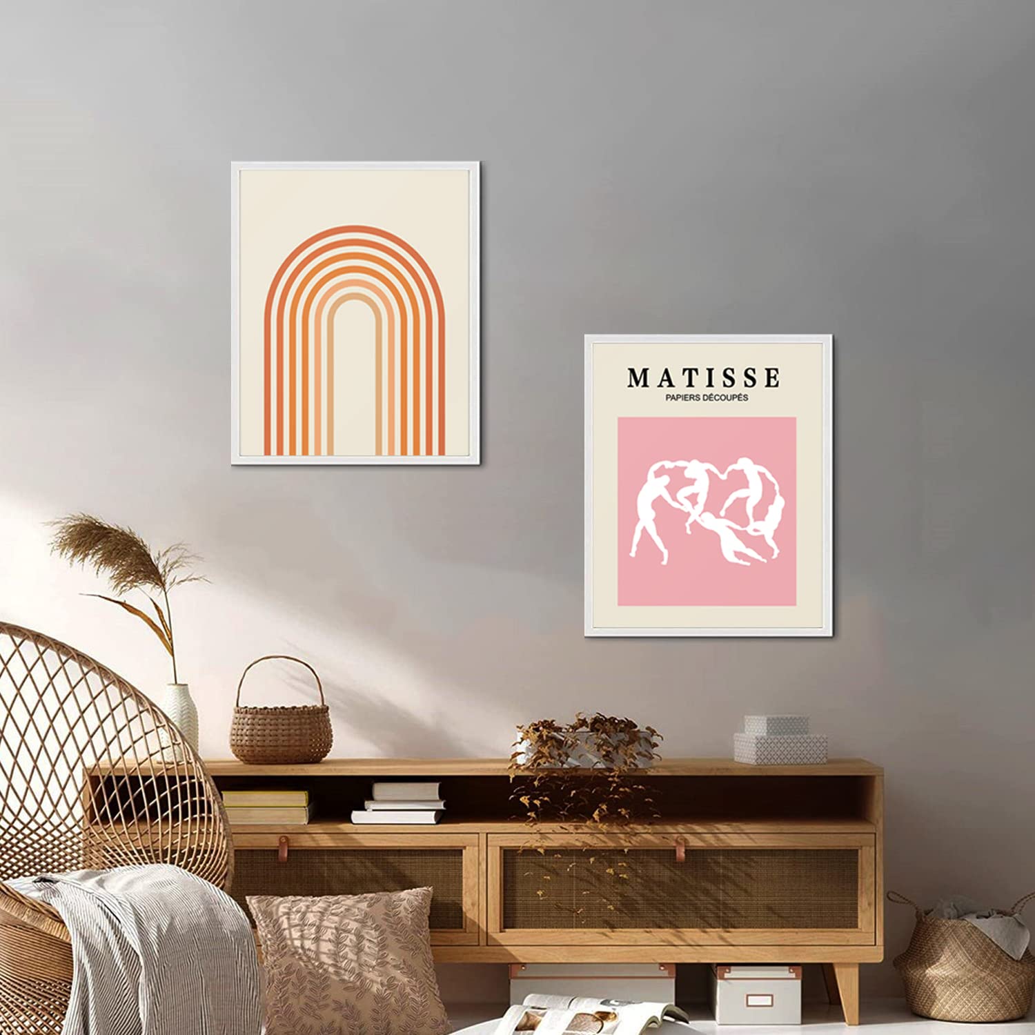 Xbygimi Matisse Wall Art And Boho Wall Prints Unframed, Minimalist Aesthetic Images Decor, Pink Print Set, Orange Posters For Ro