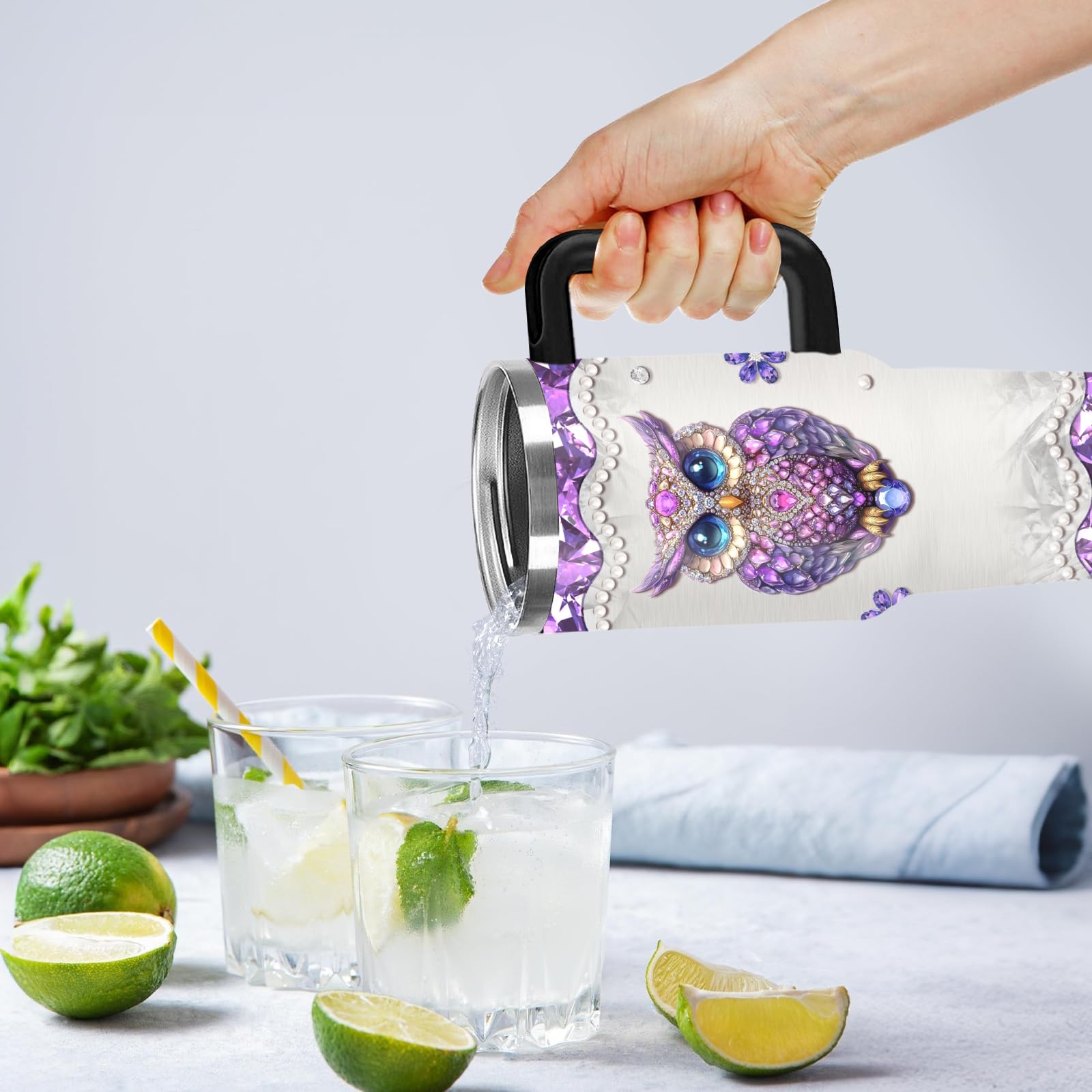 HYMONA Owl Gifts for Women Cups Tumbler with Handle 40oz Unique Stainless Steel Insulated Owl Water Cups, Christmas Birthday Gif
