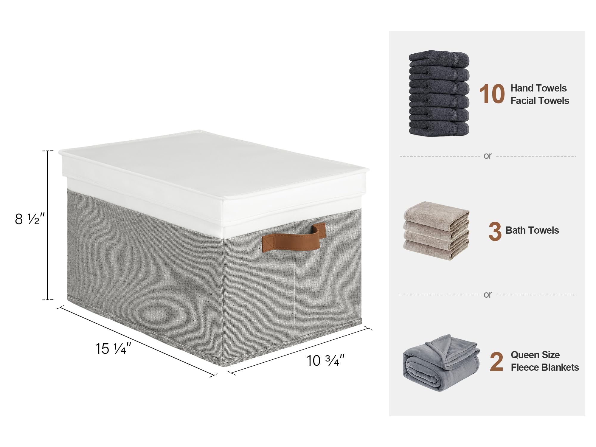 Storageworks Storage Bins With Lids, Foldable Closet Storage Bins, Decorative Storage Boxes With Pu Sewn Handles, Grey And White