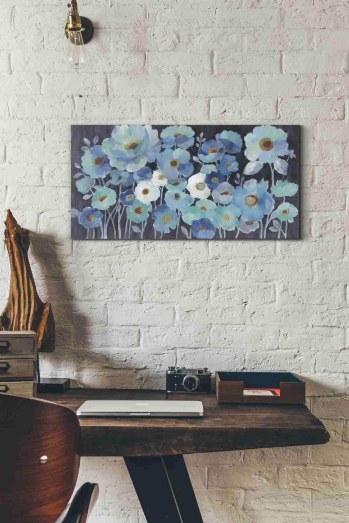 Epic Graffiti 'Indigo Flowers' By Silvia Vassileva, Canvas Wall Art, 12''X24''