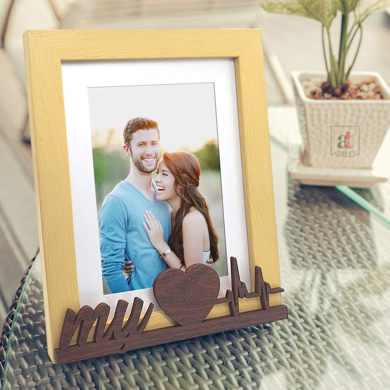 Art Street My Heart Beat Table Photo Frame For Valentine Day(Photo Size 6X8) Photo Gift/Love Gift/Valentine Gift- Beige & Brown