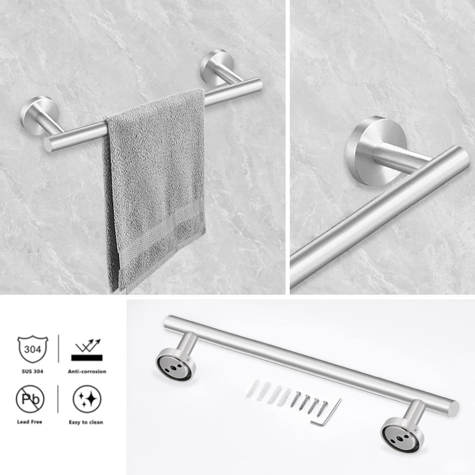 Cilee 8 Piece Brushed Nickel Bathroom Hardware Set  24inch Bathroom Towel bar+Towel Ring+Toilet Paper Holder+ Robe Towel Hook  SUS304 Stainless Steel Bathroom Accessory Set