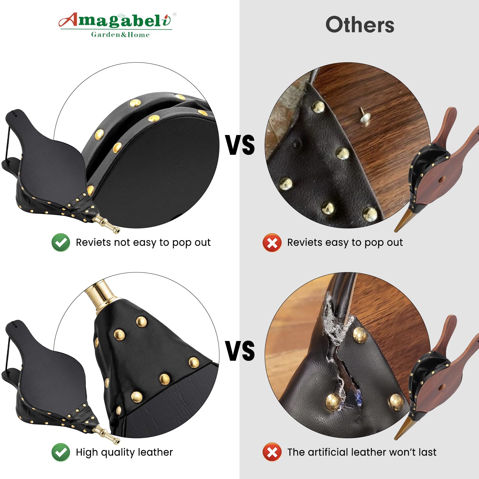 Amagabeli Fireplace Bellows 17''X 7.5'' Large Wood Air Blower Cast Nozzle For Outdoor Camping Bbq Grill Chimney Hand Bellow Pump