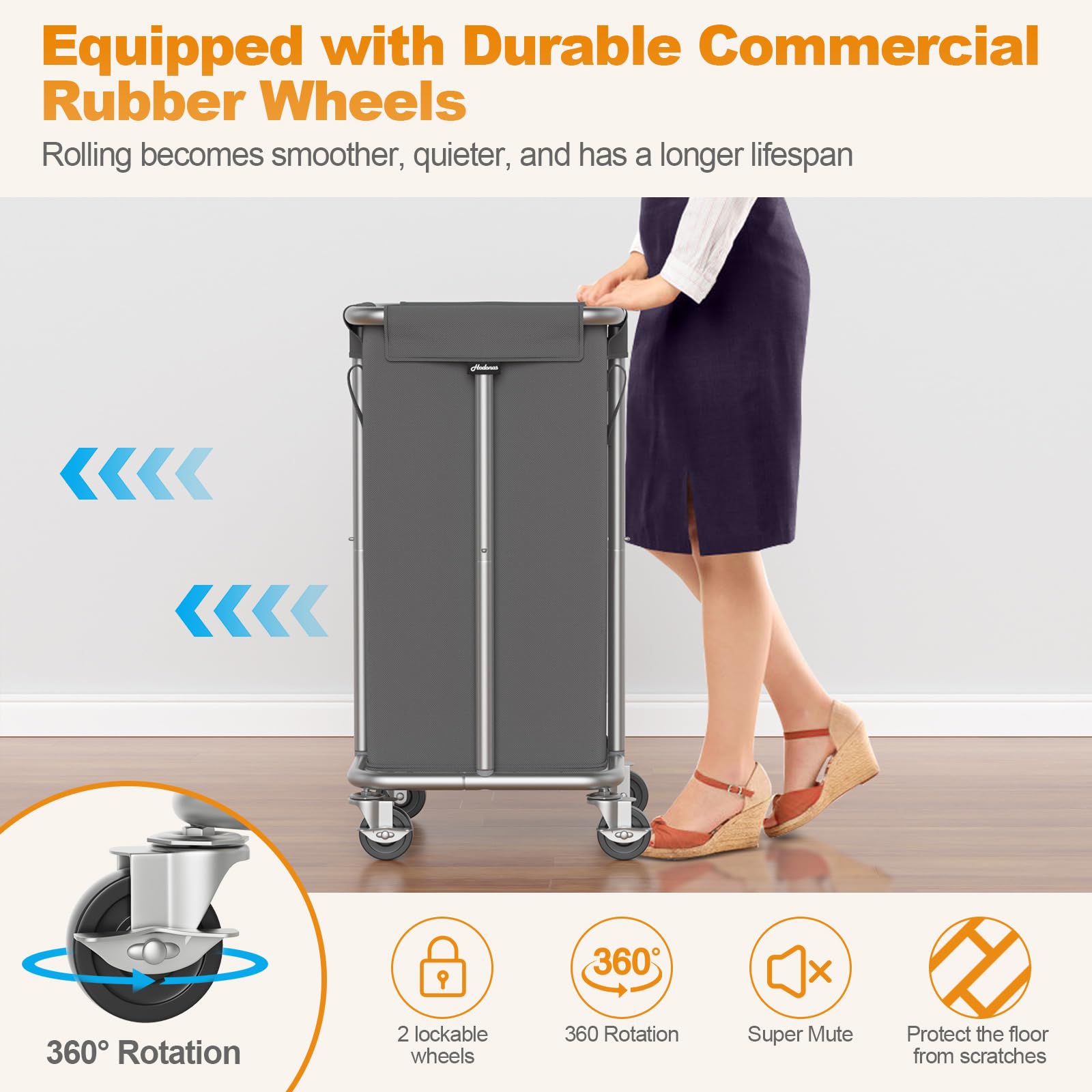 Hodonas 115L Laundry Basket With Wheels, 30 Gal. Rolling Laundry Hamper, Removable And Machine Washable Liner, Steel Frame, Tall