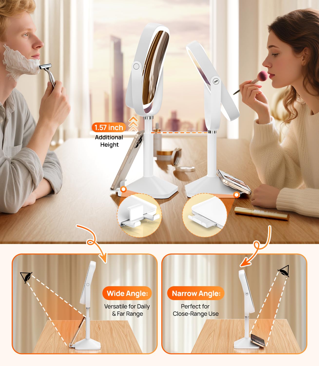 Gospire 1X/10X Lighted Magnifying Mirror with Lights, Height Adjustable Lighted Makeup Mirror with Magnification for Desk, Hidde