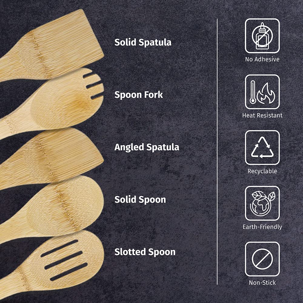 Printsupremacy Custom Engraved Bamboo Cooking Spoons Set, Non Stick Wooden Kitchen Gadget Pan Cookware, Baking Gift For Housewar