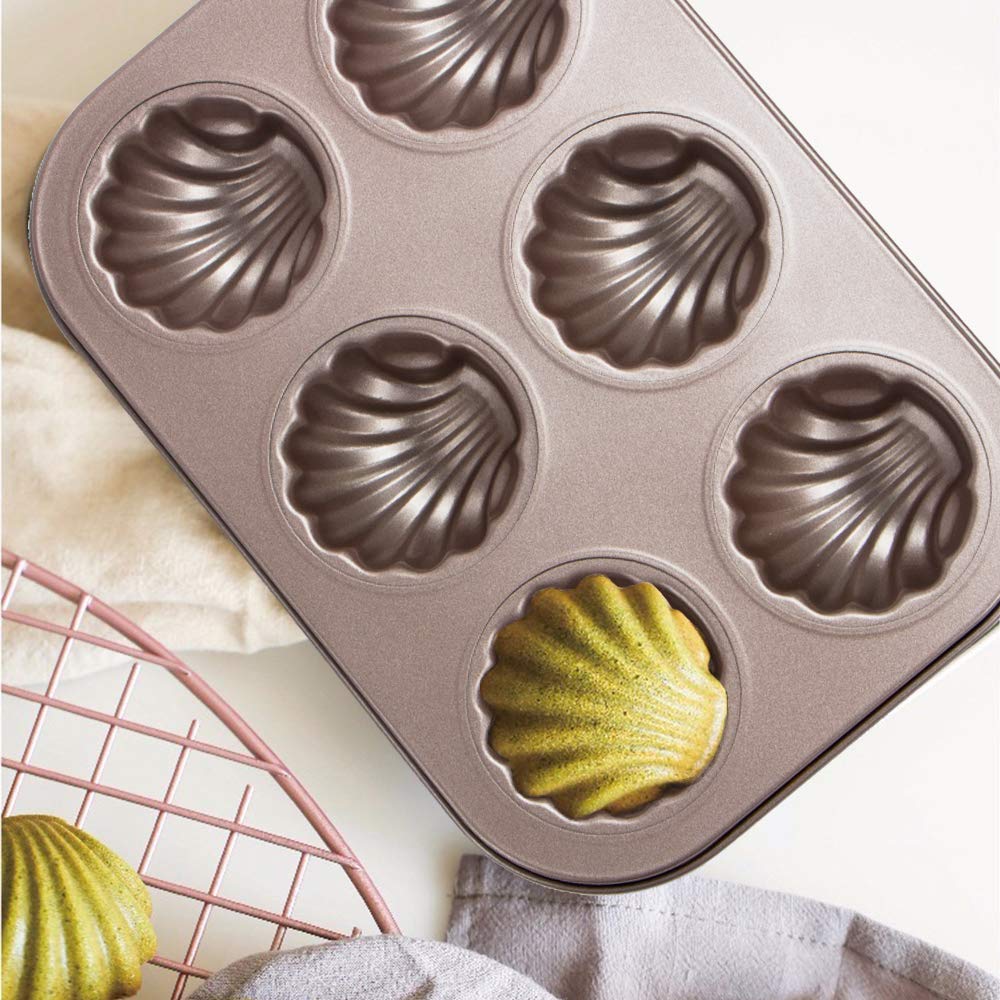 Webake Non-Stick Madeleine Pans Carbon Steel Cake Pan French Dessert Mold Spherical Scallop Madeline Bakeware 2 Pack Set