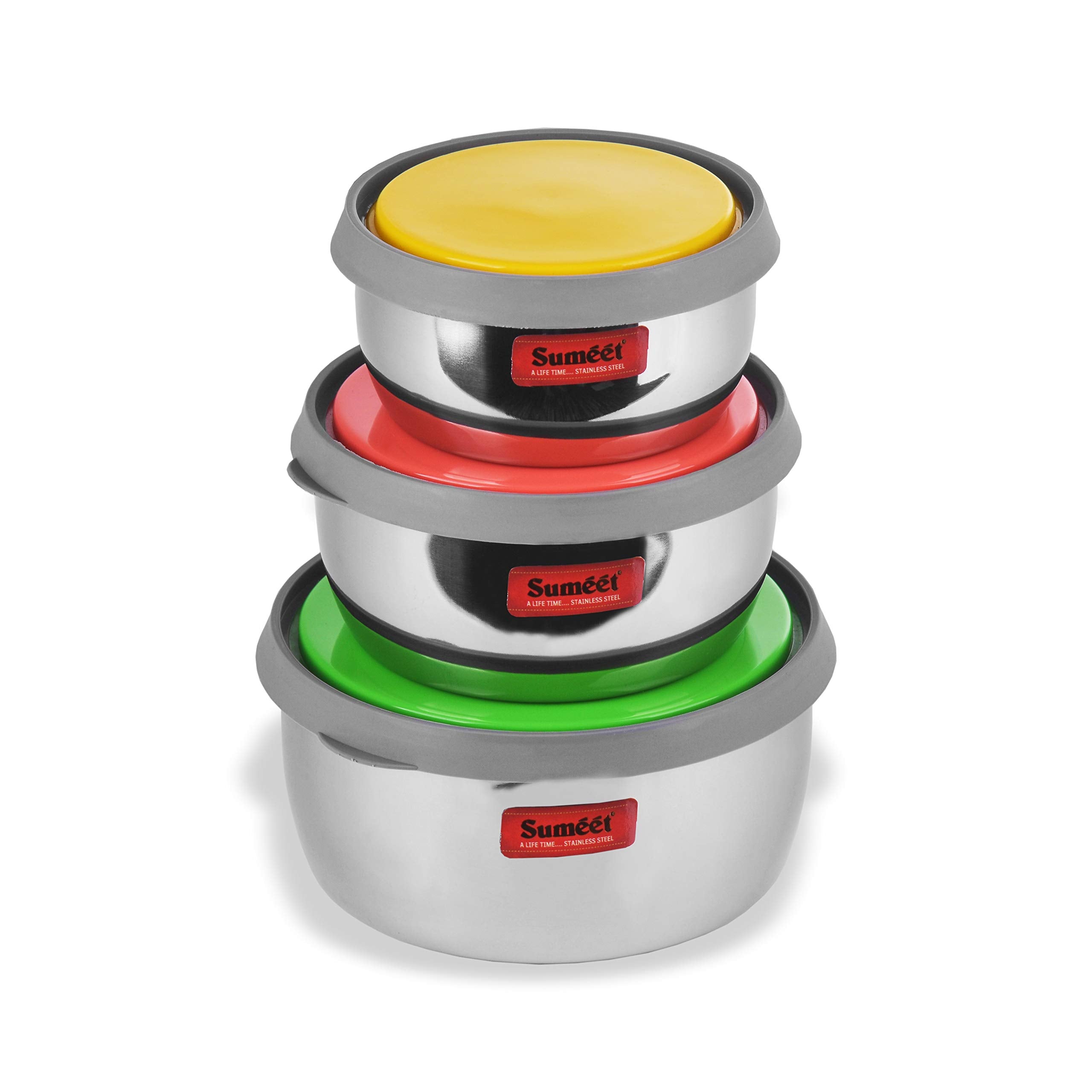 Sumeet Stainless Steel Modena Food Storage Airtight & Leak Proof Containers Set Of 3 Pc (400 Ml, 500 Ml & 800 Ml)