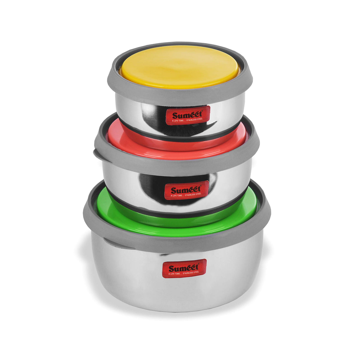 Sumeet Stainless Steel Modena Food Storage Airtight & Leak Proof Containers Set Of 3 Pc (400 Ml, 500 Ml & 800 Ml)