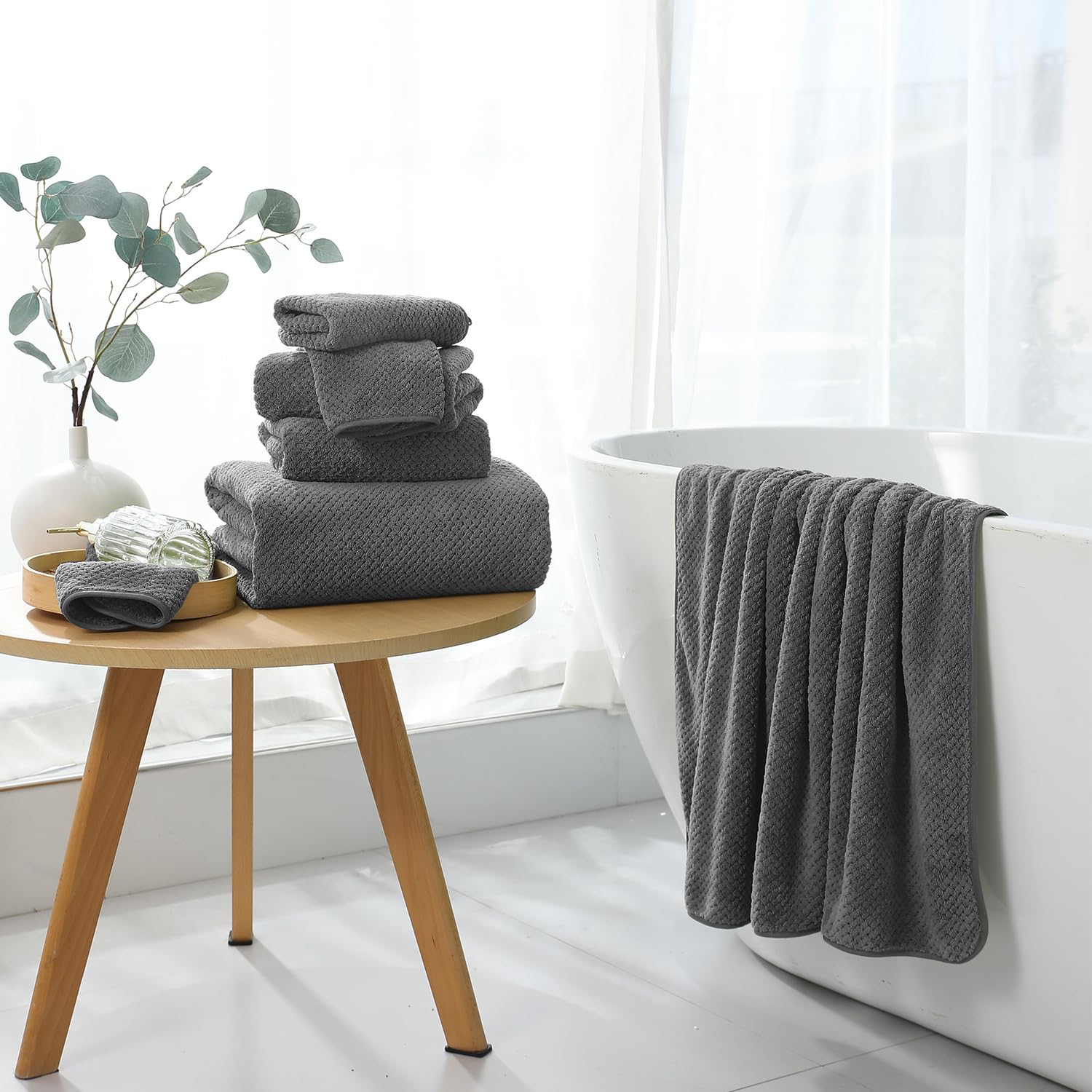 Bathroom Towel Set Dark Gray 4Pack-35x70 600GSM Ultra Soft Microfibers Large Plush Bath Sheet  Highly Absorbent Quick Dry Oversized Towels Spa Hotel Luxury Shower Towels