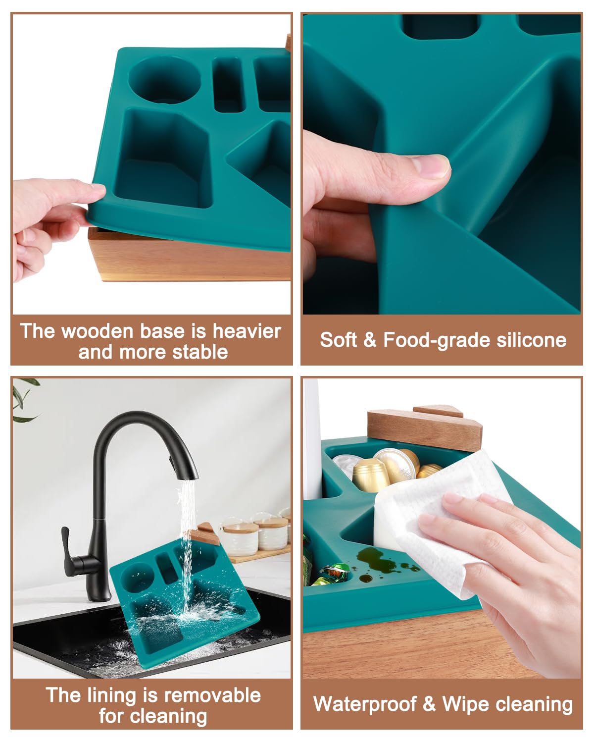 Couch Cup Holder Tray, Silicone Wooden Couch Caddy With Cup Holder For Snacks, Drinks, Remotes, Waterproof Cup Holder For Couch,