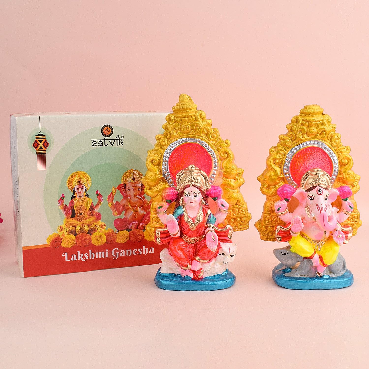 Satvik Religious Handcrafted Colorful Clay Laxmi Ganesh Statue Murti, God Idol Statue Showpiece Gifting Any Auspicious Occasion