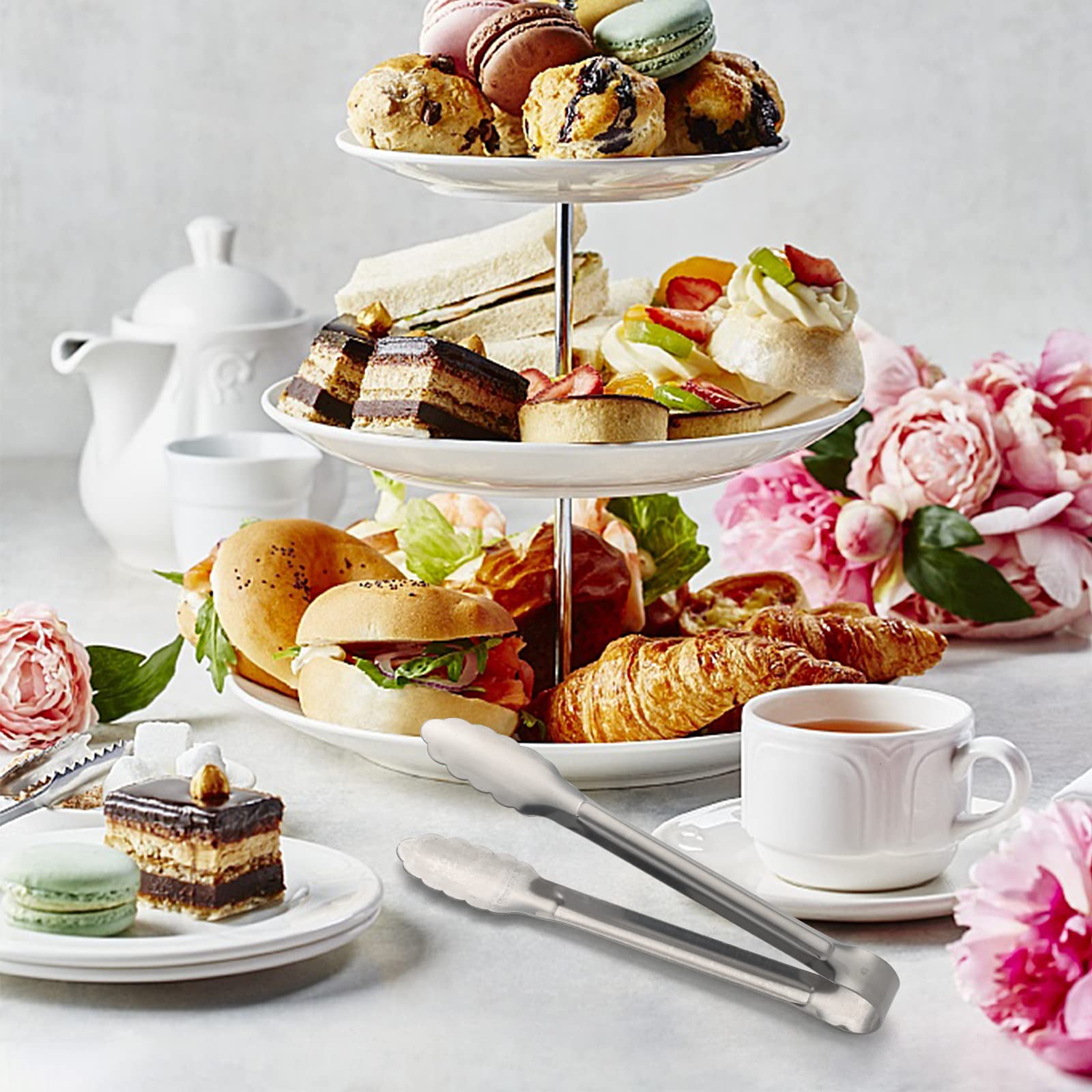 Serving Tongs,Buffet Tongs, Stainless Steel Food Tong Serving Tong Small Serving Tongs Stainless Steel Mini Appetizer Tongs, Set