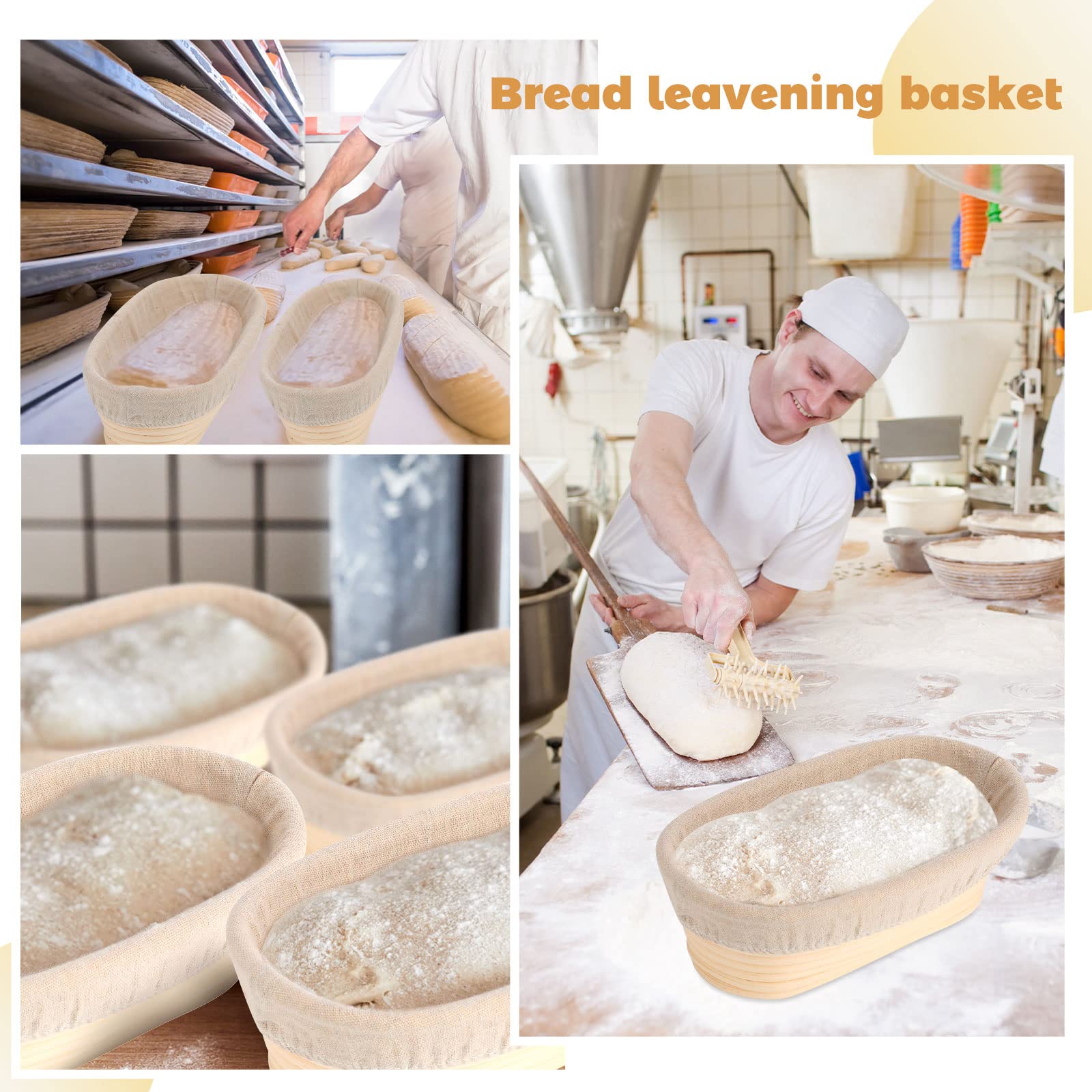 4 Pieces 10 Inch Bread Banneton Proofing Basket Oval Shape Bread Proofing Basket Rattan Oval Banneton Basket Dough Proofing Bowl