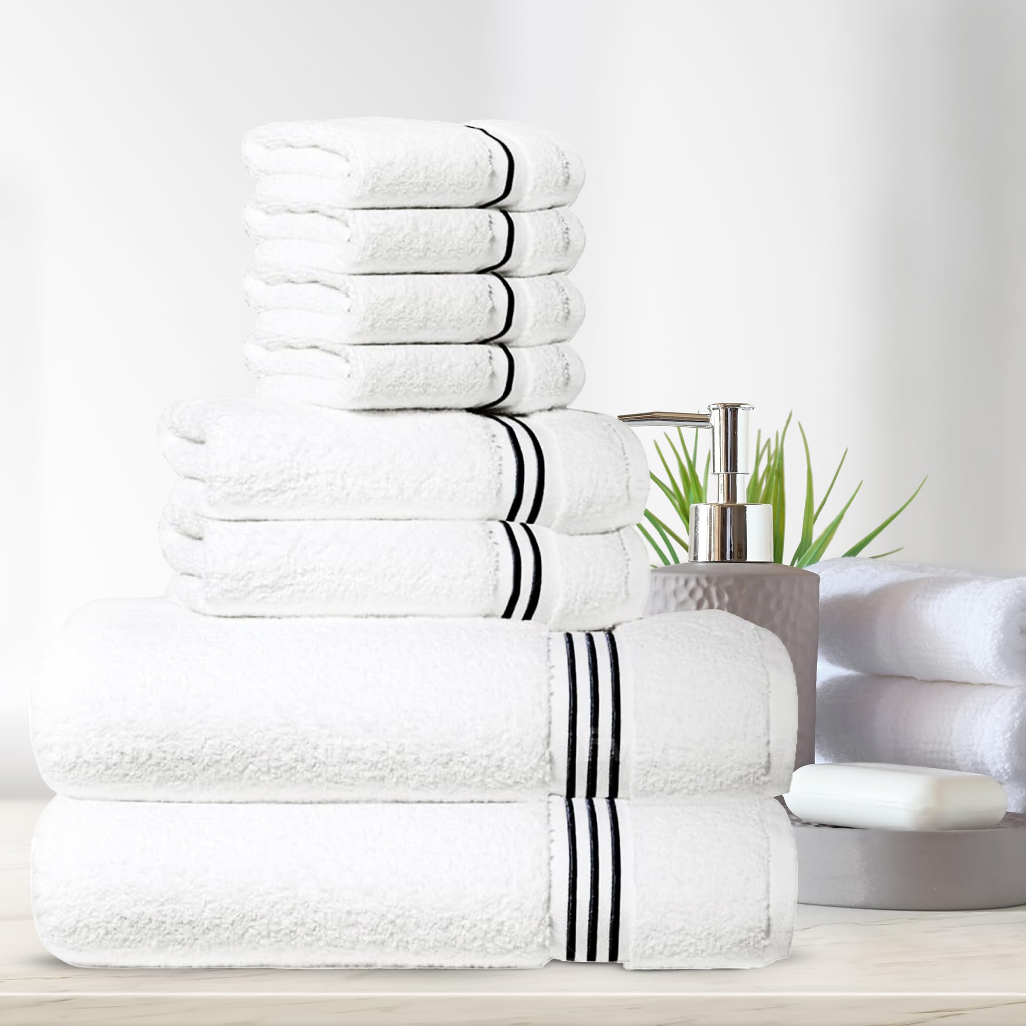 Simpli-Magic 8-Piece Premium Towel Set, 2 Bath Towels, 2 Hand Towels, And 4 Wash Cloths, 100% Ring Spun Cotton Highly Absorbent