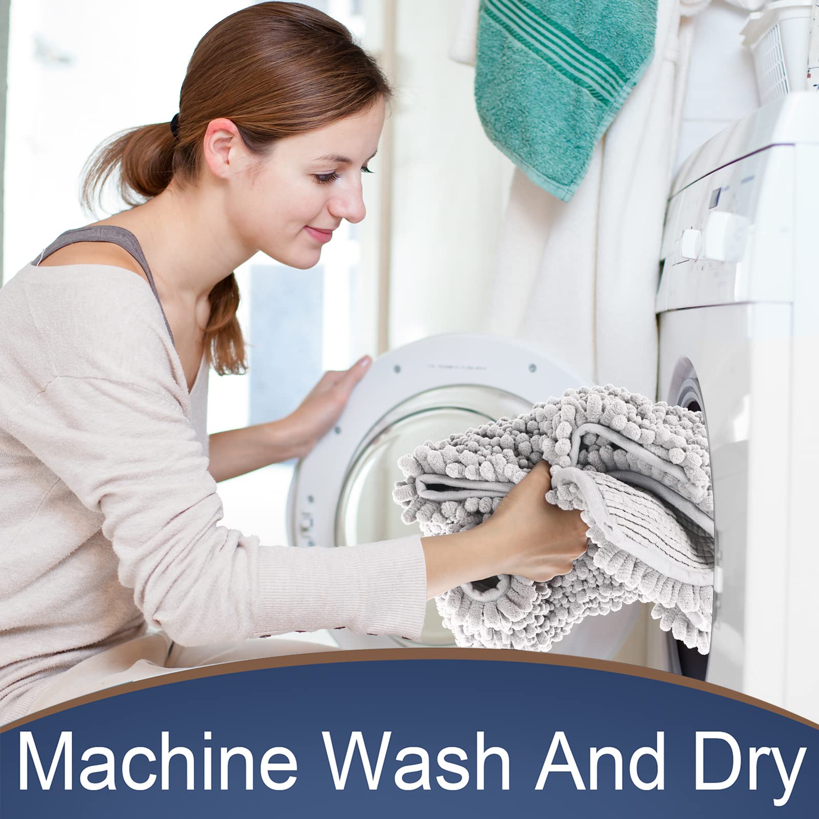 Yimobra Original Luxury Chenille Bath Mat  44.1 x 24 Inches  Soft Shaggy and Comfortable  Large Size  Super Absorbent and Thick  Non-Slip  Machine Washable  Perfect for Bathroom  Silver