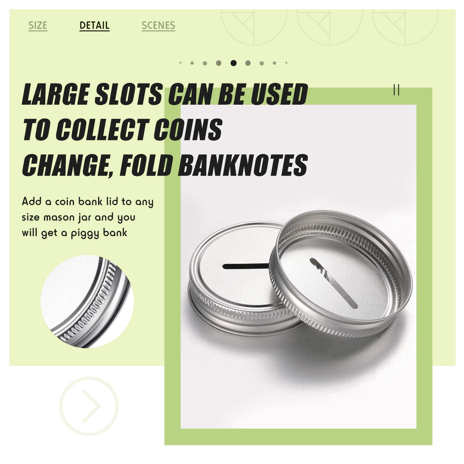 Stainless Steel Coin Slot Bank Lid Compatible With Mason Jars Canning Jars Money Saving Jars Metal Coin Slot Lid For Regular Mou