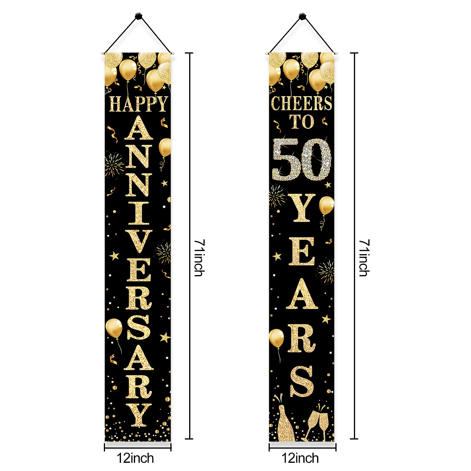 Happy 50Th Anniversary Door Banner Decorations, 50 Wedding Anniversary Cheers To 50 Years Party Supplies, Black Gold Fifty Anniv