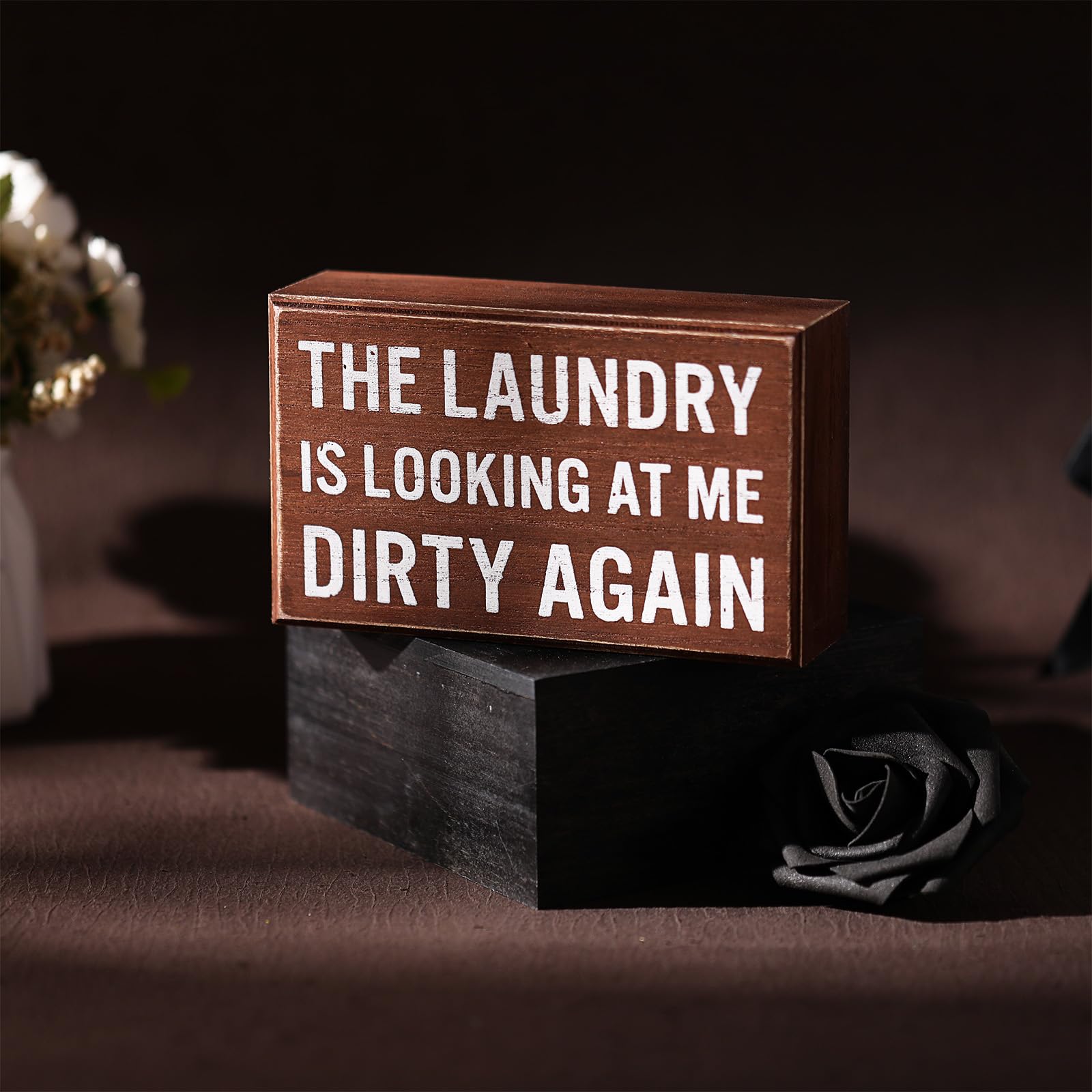 Jetec Farmhouse Laundry Room Decor Funny Room Box Signs Rustic The Laundry Is Looking at Me Dirty Again Wood Box Sign for Home B