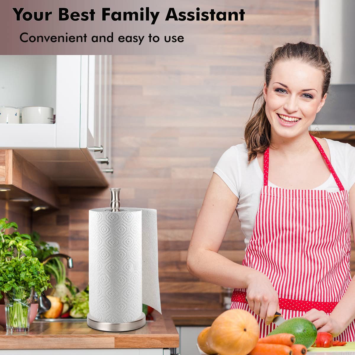 Paper Towel Holder Stand Countertop With Heavy Weighted Stainless Steel Base, Free Standing Paper Towel Holder (Brushed Nickel)