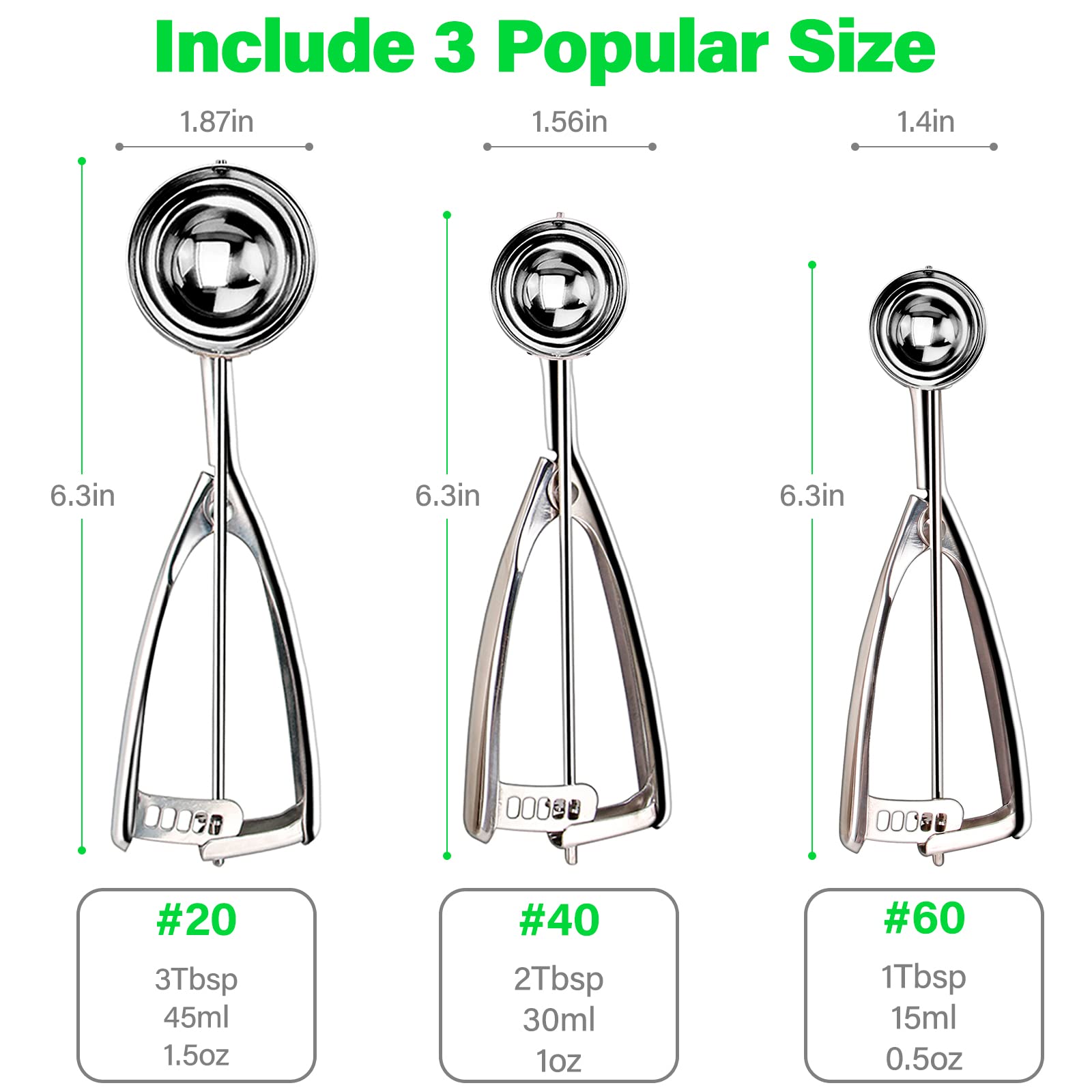 Cookie Scoop Include 1 Tbsp / 2 Tbsp / 3 Tbsp - 3 Pcs Cookie Scoops For Baking - Heavy Duty Cookie Dough Scoop, Ice Cream Scoop