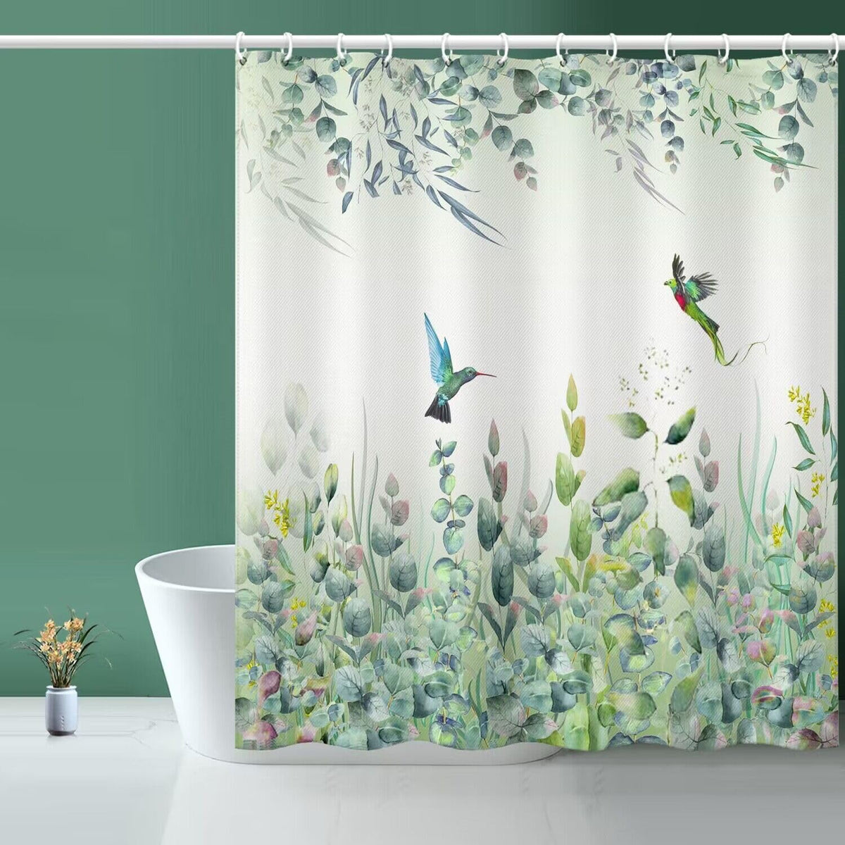 Niidder Green Leaf Shower Curtain, Emerald Bird Mint Green Shower Curtain -72 ''W X 84'' L With 12 Hooks, Weighted Hem Shower Cu