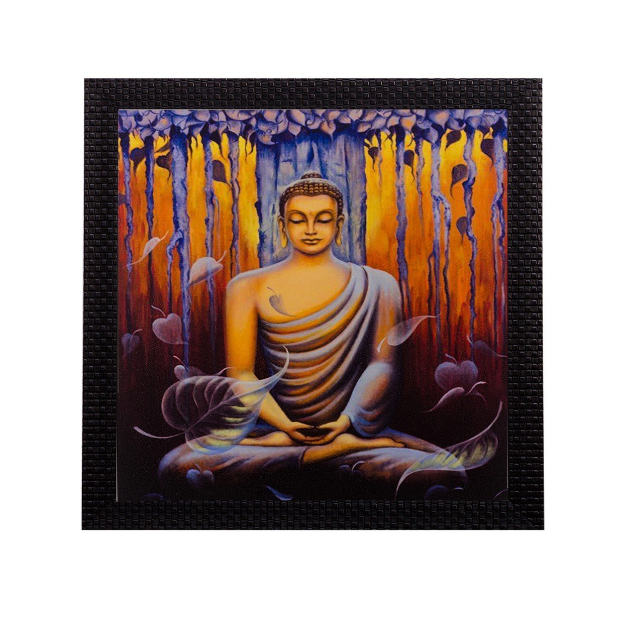 Ecraftindia Meditating Buddha Matt Textured Uv Art Painting (Synthetic Wood, 28 Cm X 28 Cm), Multicolour