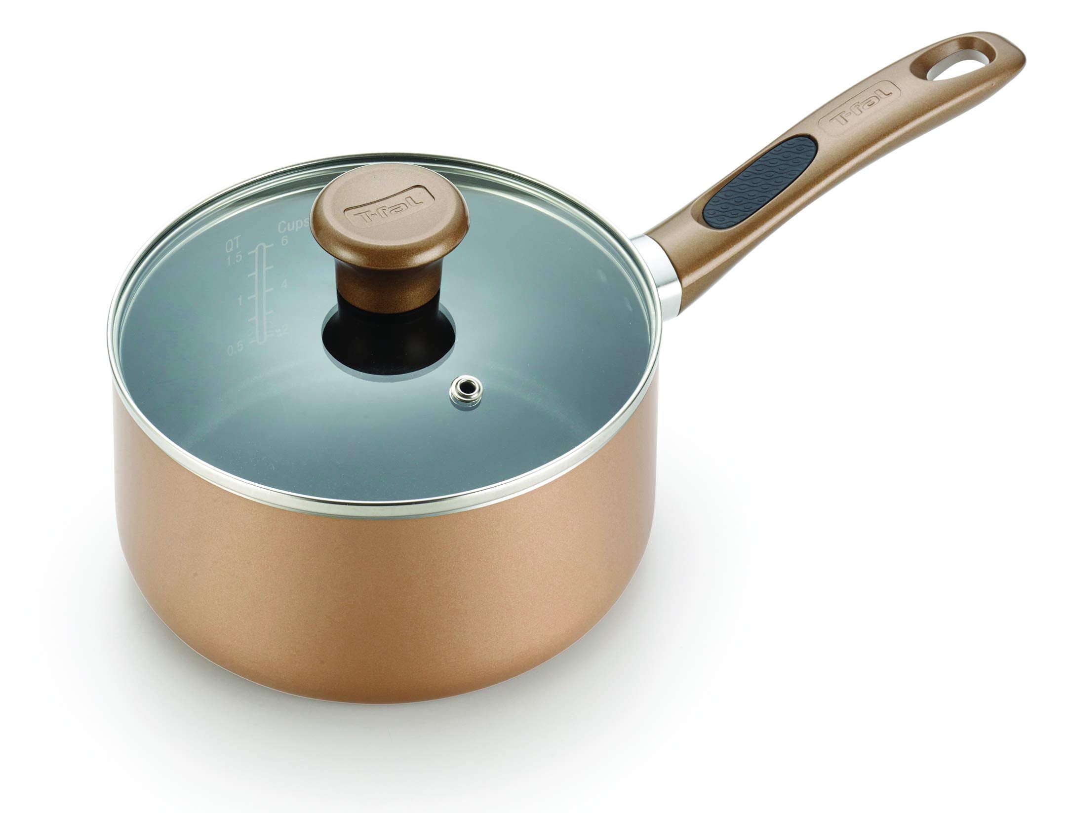 T-fal B036SE Excite ProGlide Nonstick Thermo-Spot Heat Indicator Dishwasher Oven Safe Cookware Set, 14-Piece, Bronze