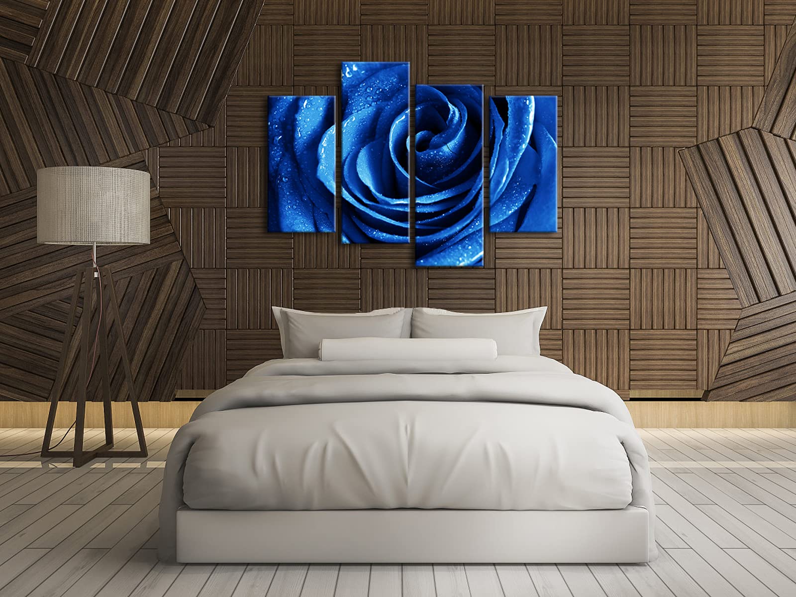Wieco Art Blue Rose With Dew Canvas Wall Art Abstract Romantic Flower Pictures Paintings Wall Art For Living Room Bedroom Decora