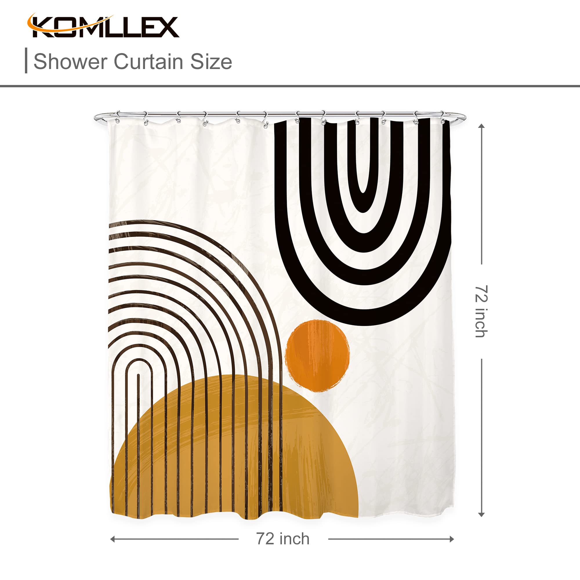 Komllex Boho Shower Curtain Modern Abstract Mid Century Shower Curtain Geometric Cute Sun Minimalist Aesthetic Semicircle Neutra