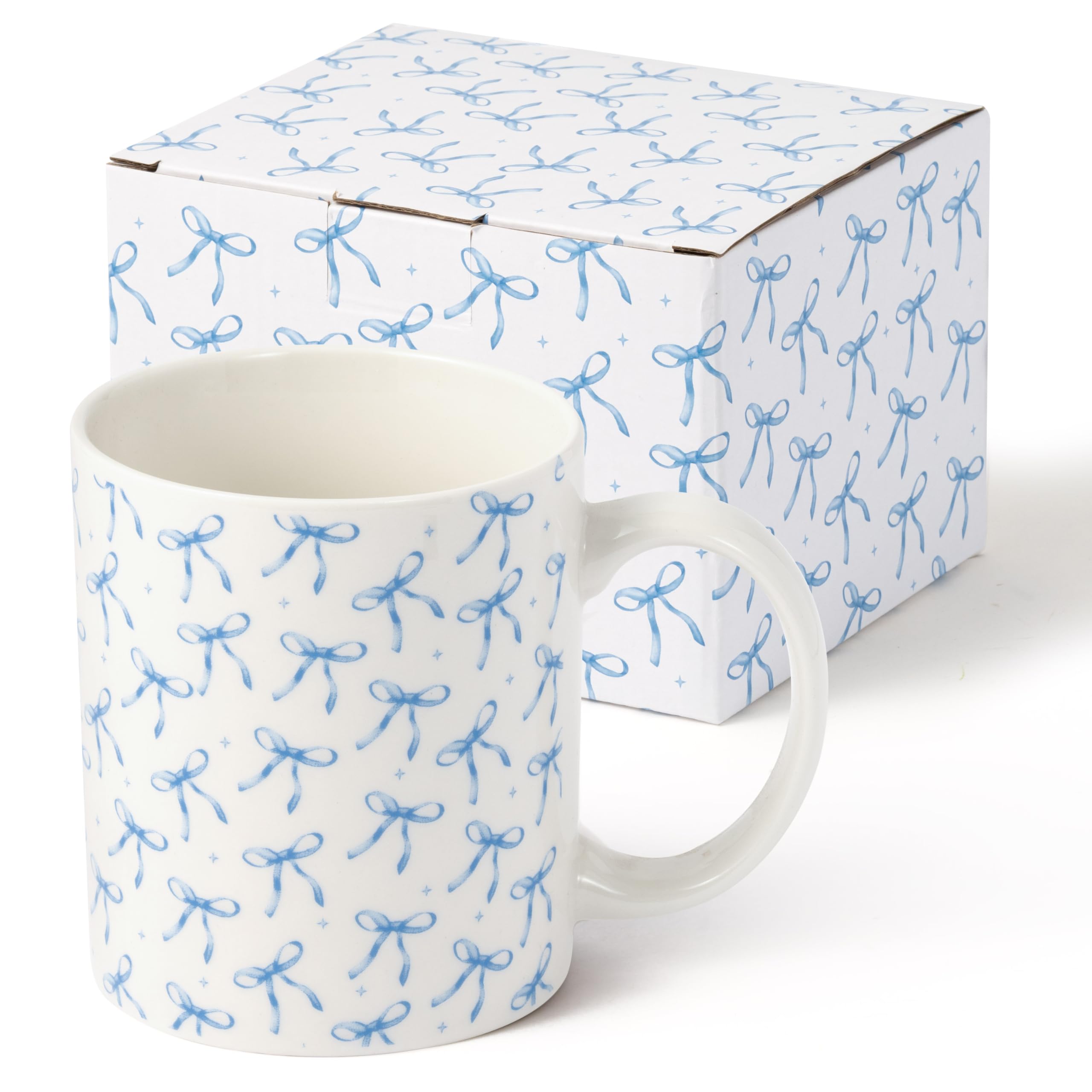 R HORSE 11.2oz Blue Bow Coffee Cup Watercolor Ceramic Coffee Mug