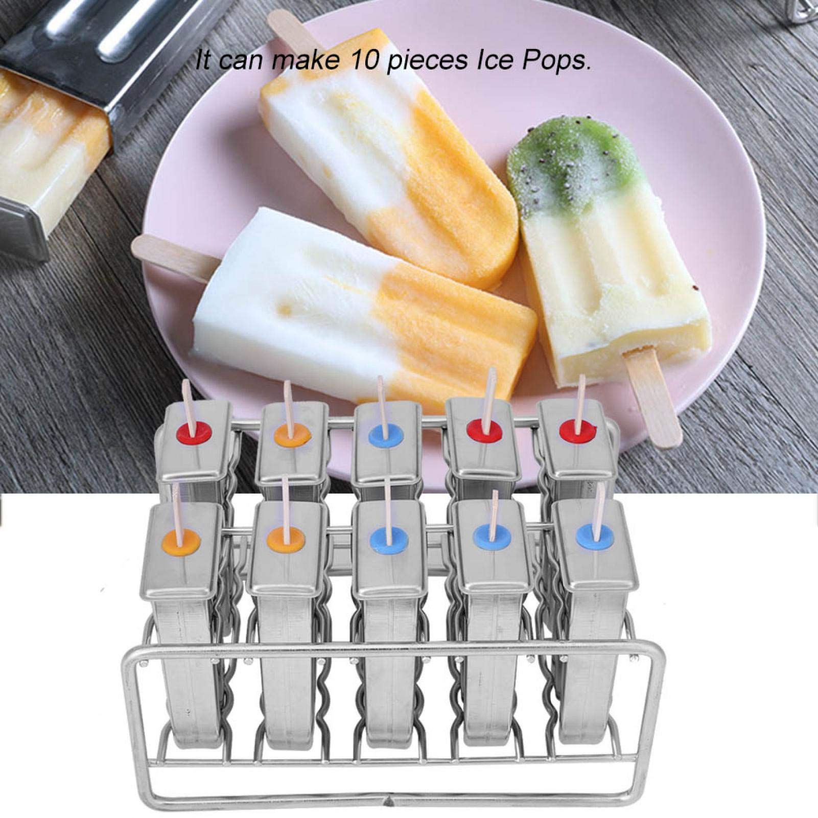 10Pcs Stainless Steel Popsicle With 100Pcs Popsicle Sticks Holder,Commercial Ice Ice Cream Maker (Round Head)