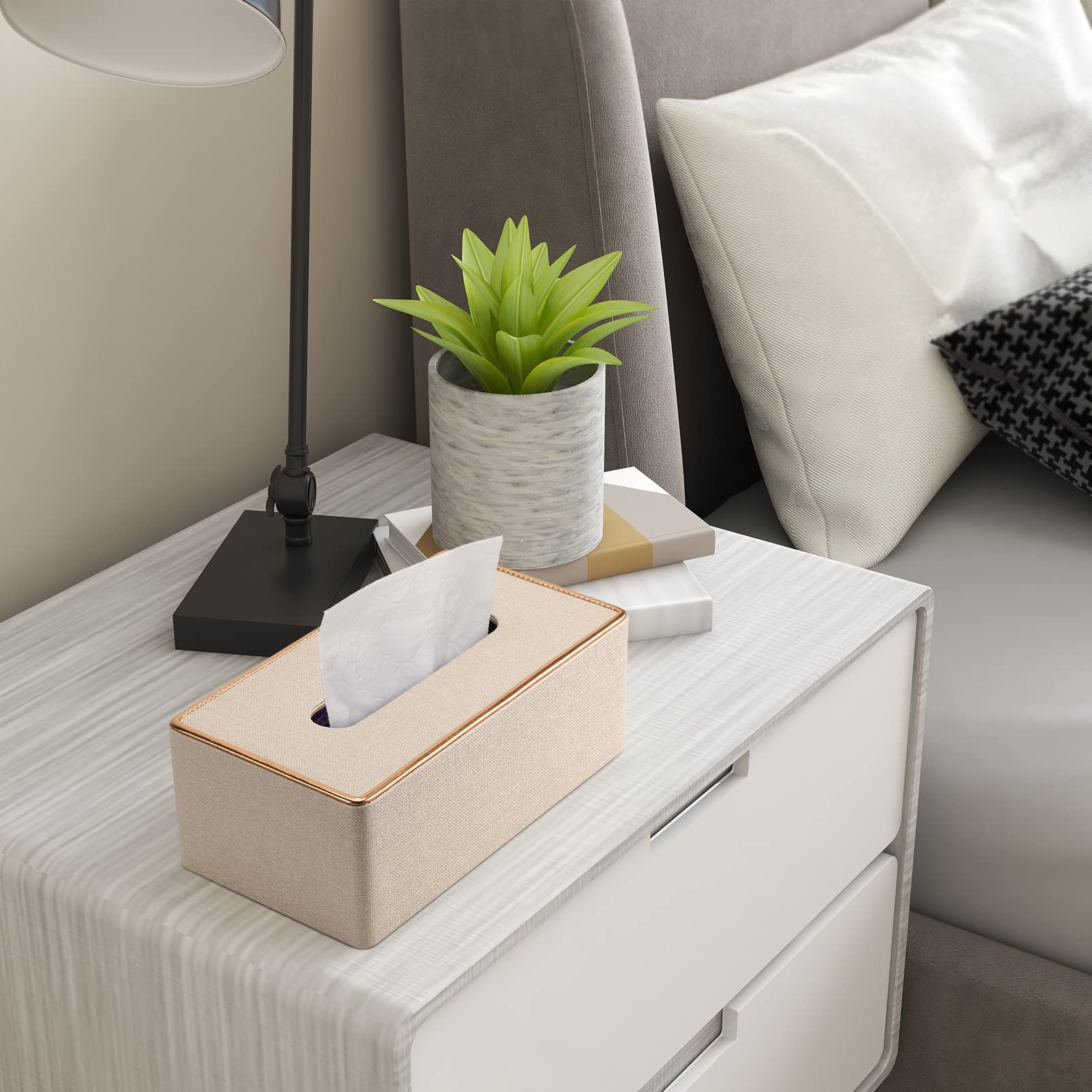 Tissue Box Cover  PU Leather Tissue Box Holder Rectangular Kleenex Box Covers for Home/Office/Car Decoration 9.84''X5.23''X3.77'' - Beige