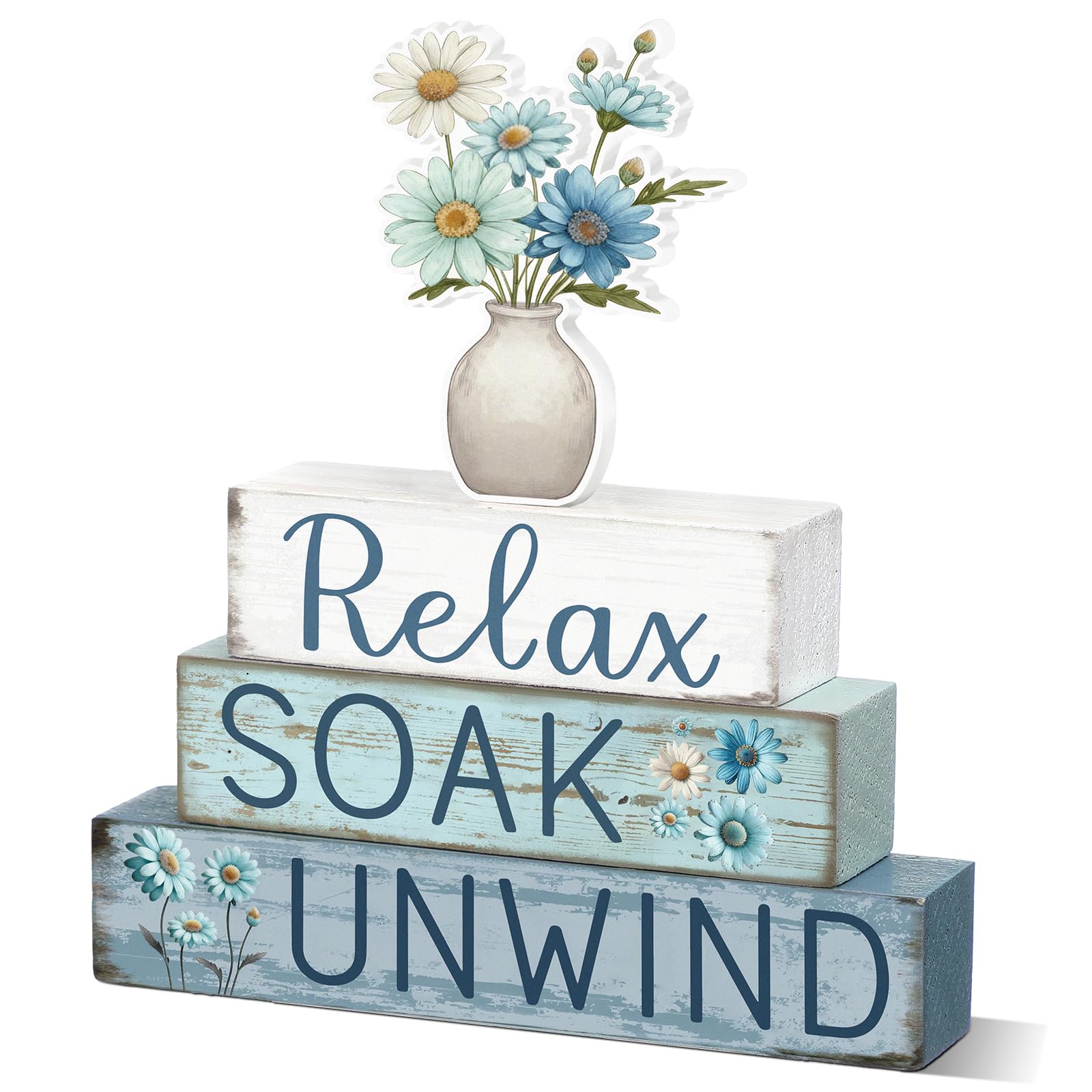 Cinnvoice 4 Pcs Daisy Bathroom Decor Farmhouse Bathroom Decoration Relax Soak Unwind Table Centerpiece Gift for Christmas Valent